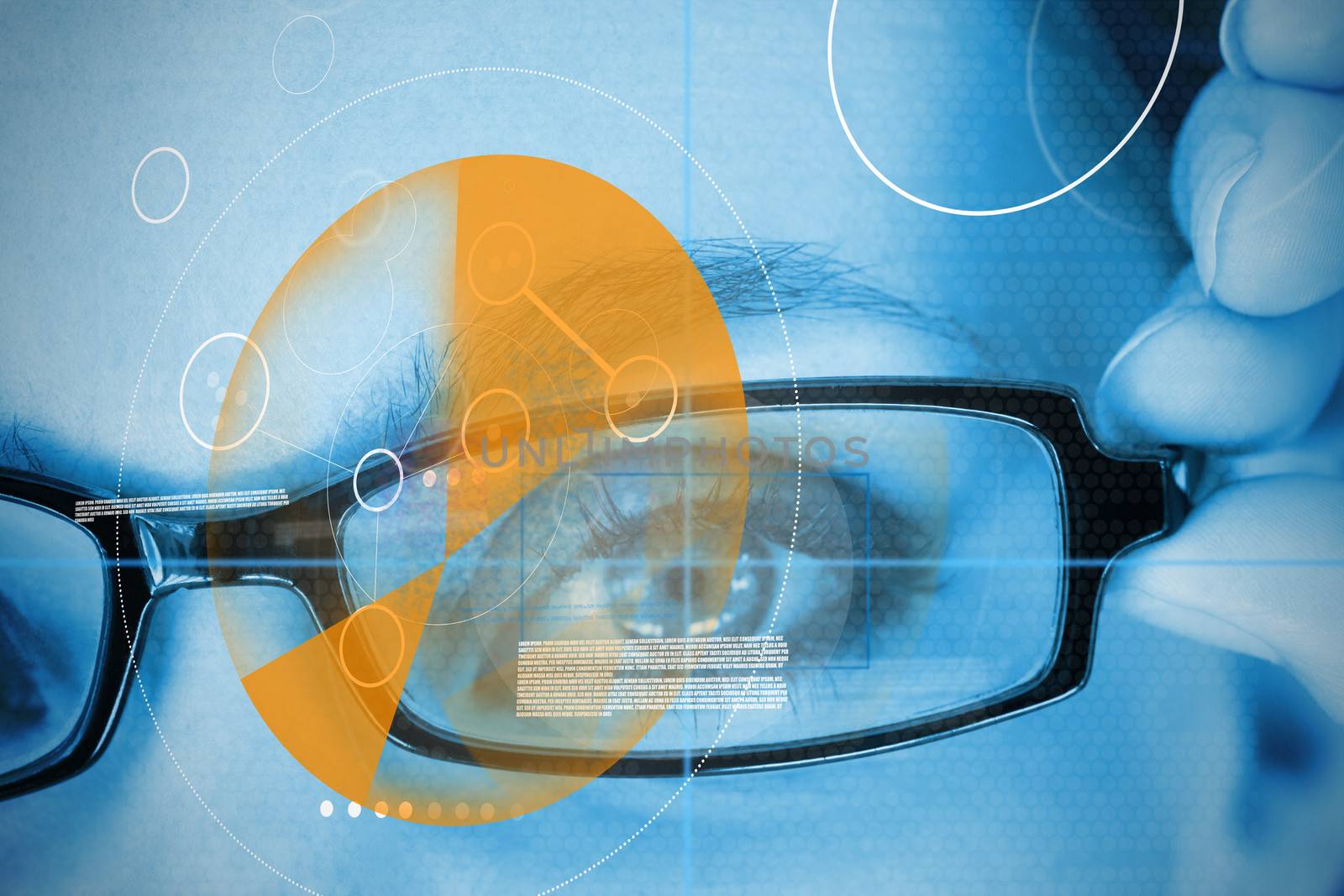 Woman wearing glasses with orange identification technology in blue tint