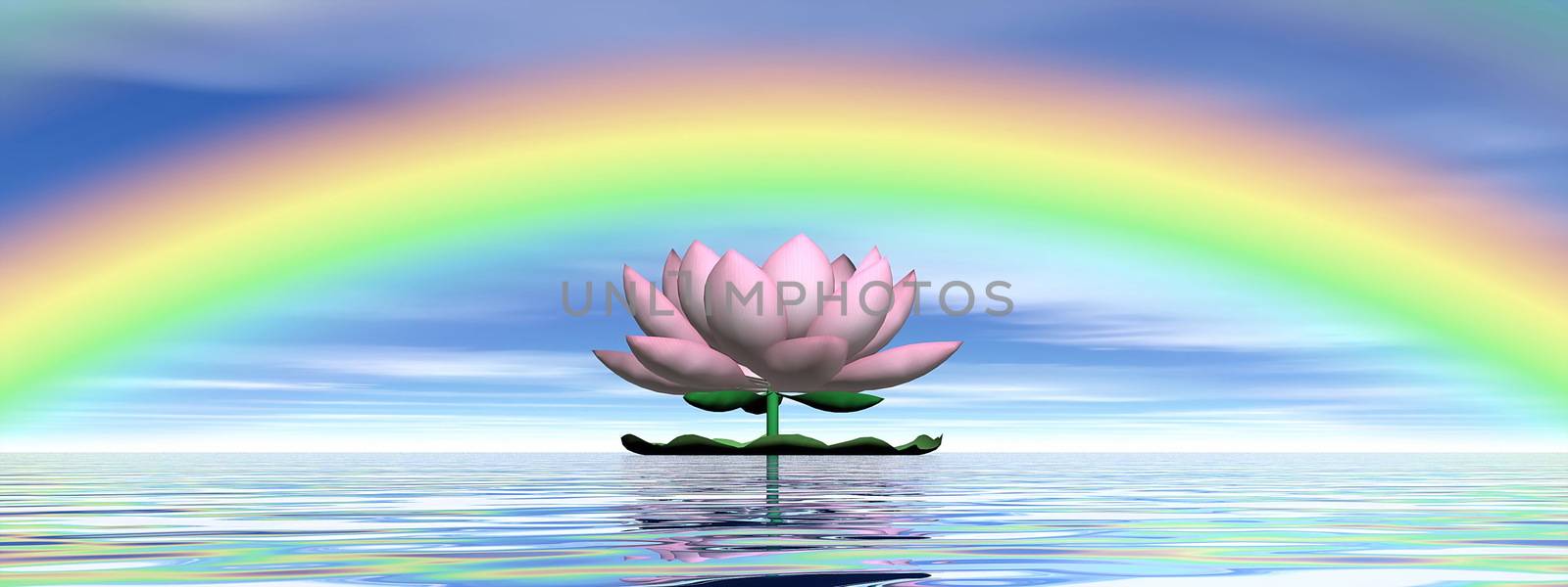 Lotus flower under rainbow - 3D render by Elenaphotos21