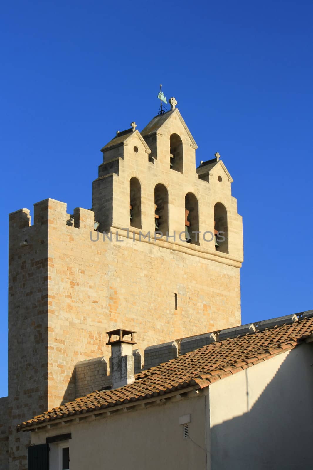 Belfry of fortified church of Saintes-Maries-de-la-mer, France