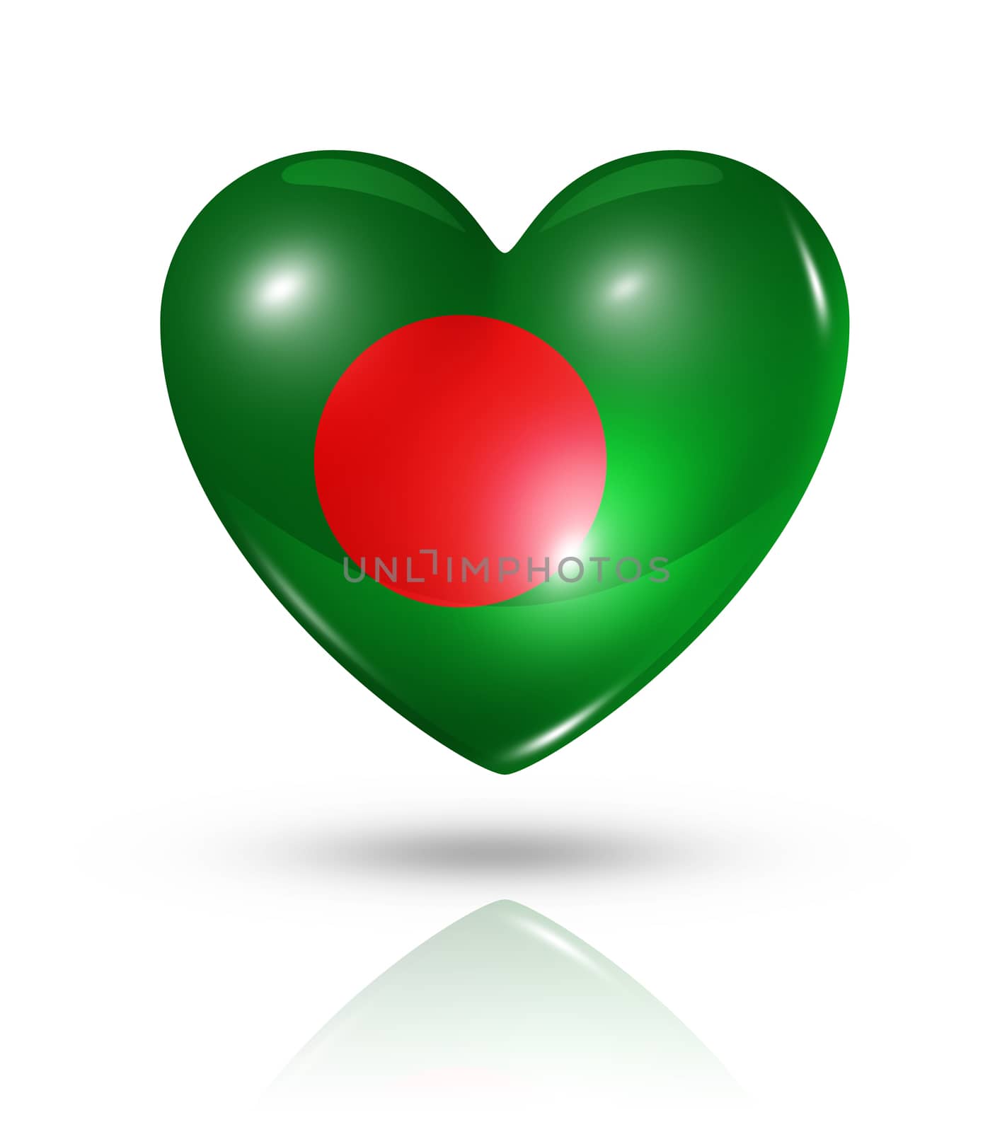 Love Bangladesh symbol. 3D heart flag icon isolated on white with clipping path