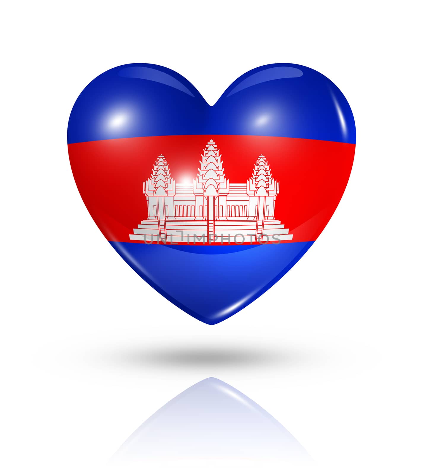 Love Cambodia symbol. 3D heart flag icon isolated on white with clipping path