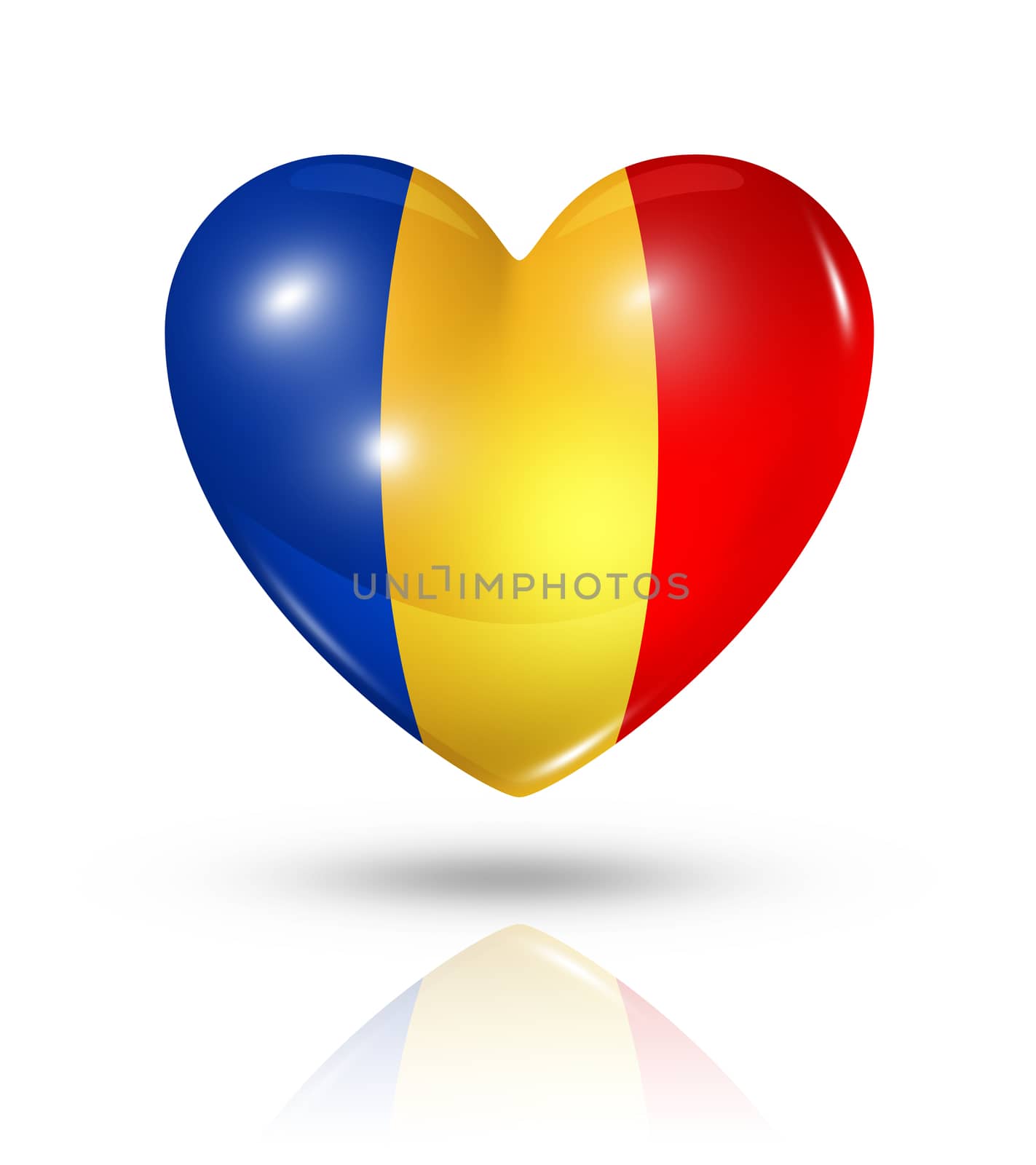 Love Chad symbol. 3D heart flag icon isolated on white with clipping path