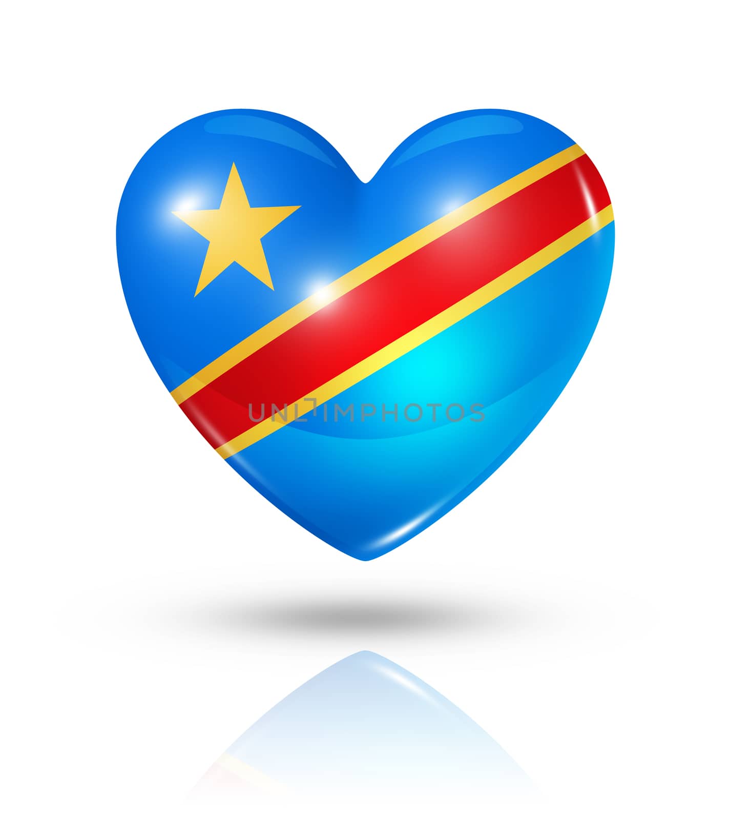 Love Democratic Republic of the Congo symbol. 3D heart flag icon isolated on white with clipping path