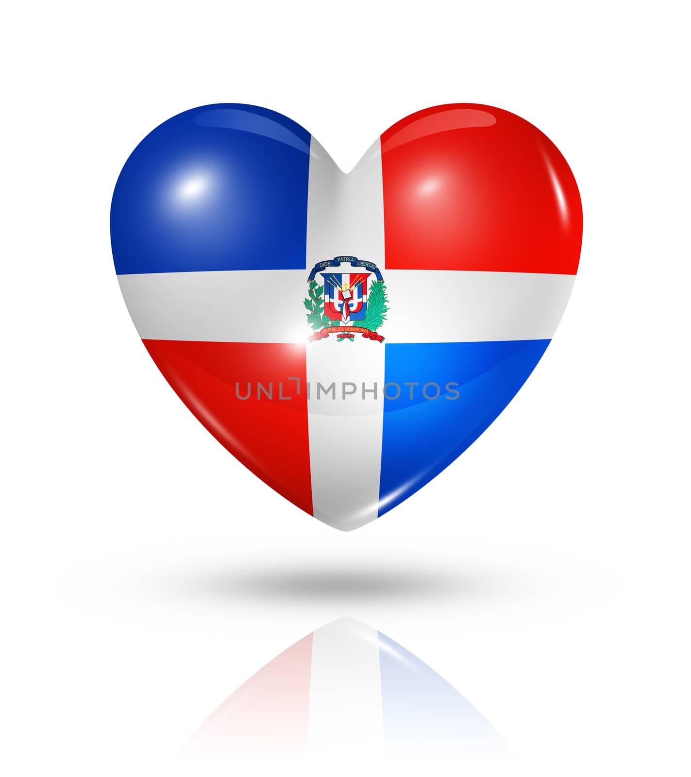 Love Dominican Republic symbol. 3D heart flag icon isolated on white with clipping path