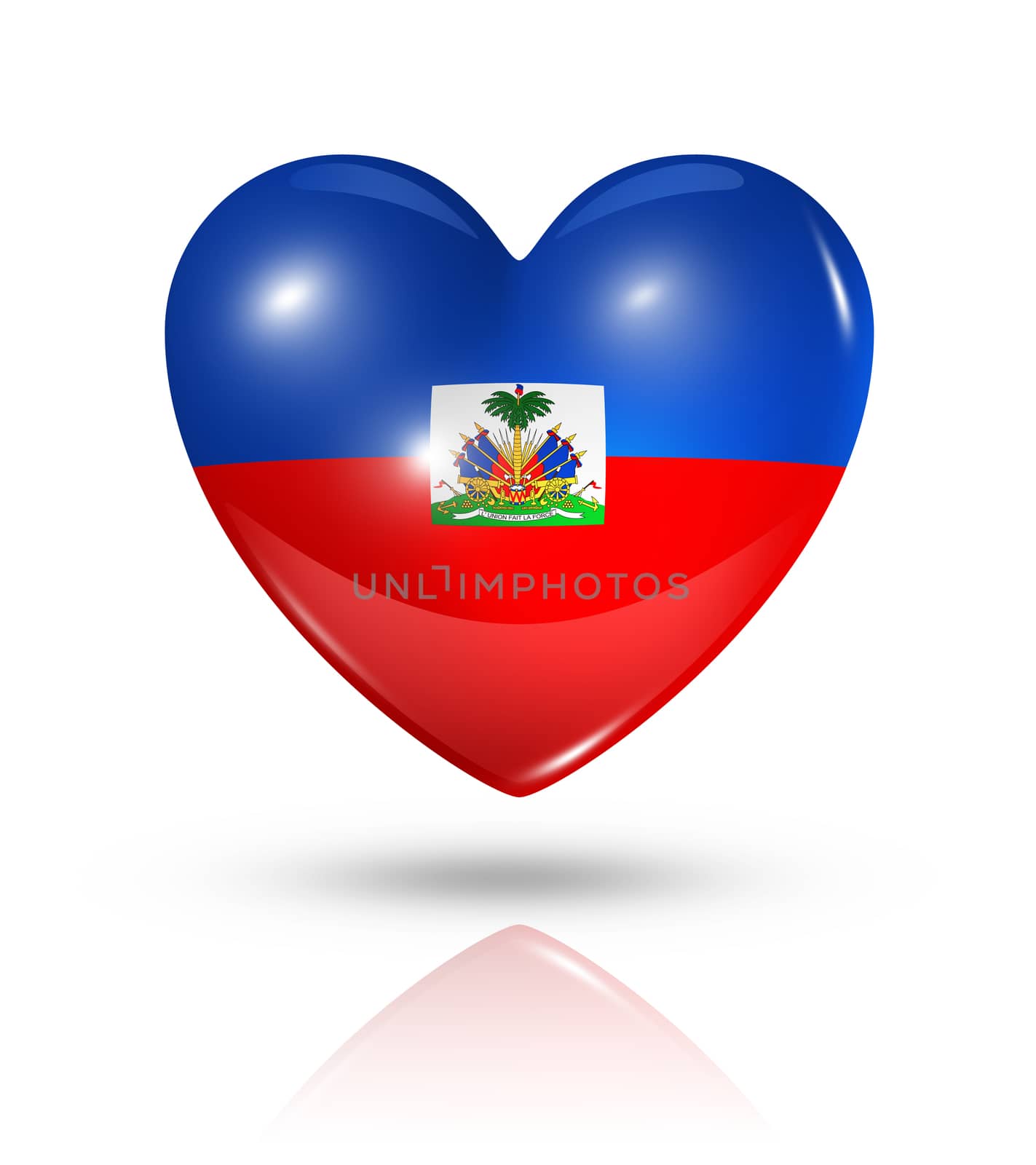 Love Haiti symbol. 3D heart flag icon isolated on white with clipping path