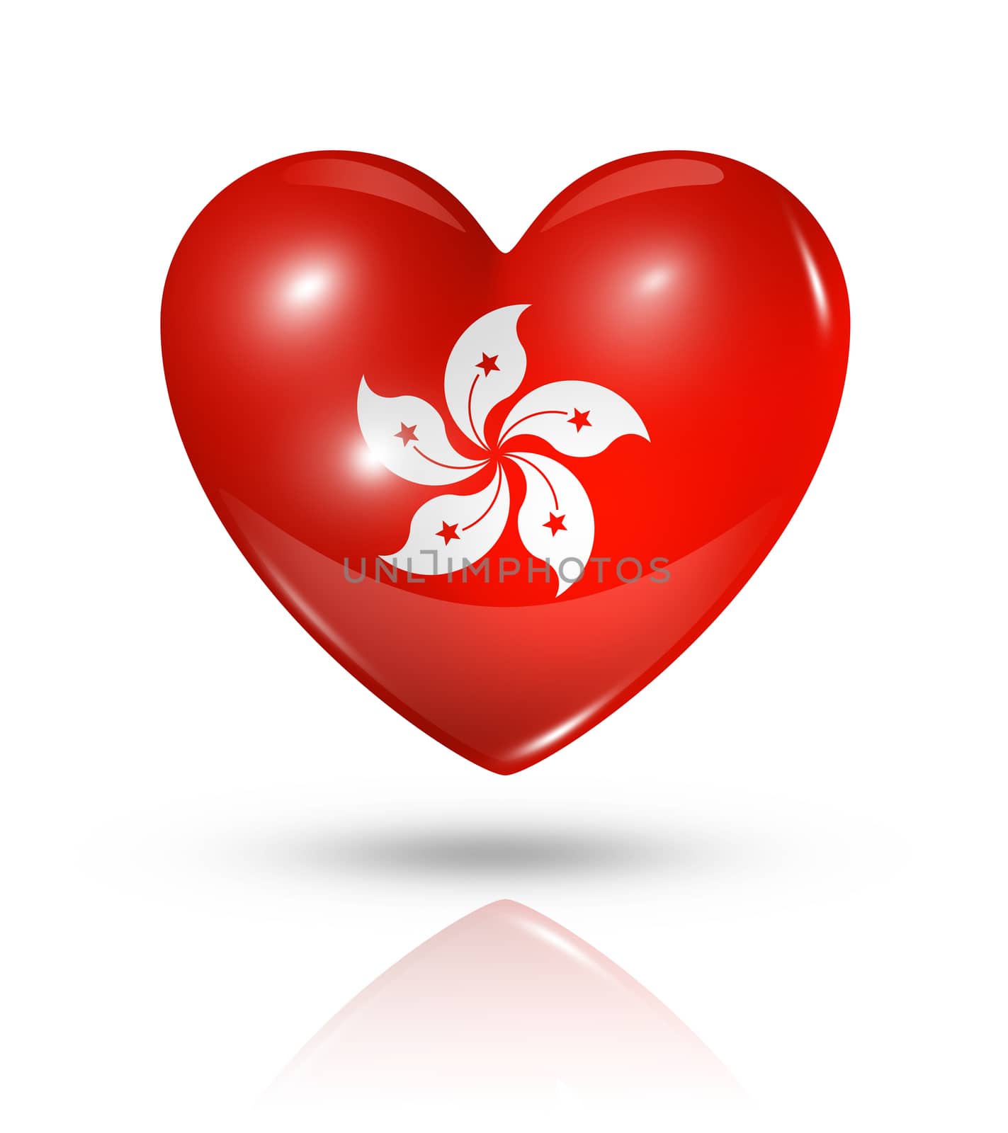 Love Hong Kong symbol. 3D heart flag icon isolated on white with clipping path