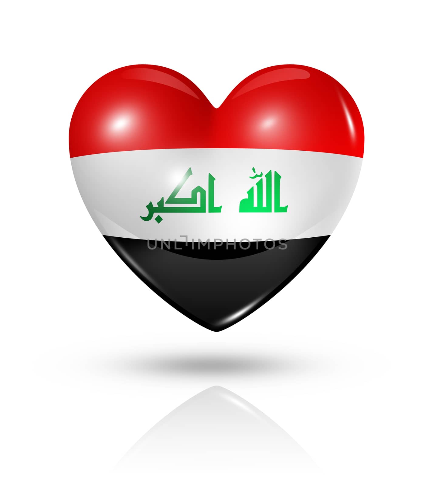 Love Iraq symbol. 3D heart flag icon isolated on white with clipping path