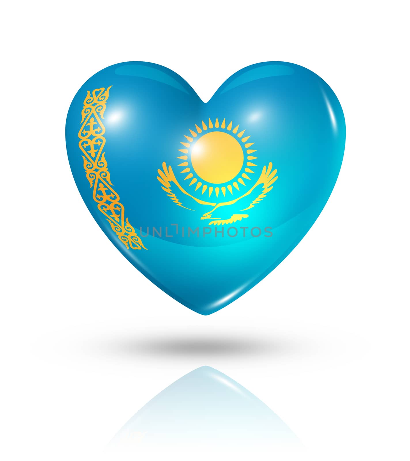Love Kazakhstan symbol. 3D heart flag icon isolated on white with clipping path