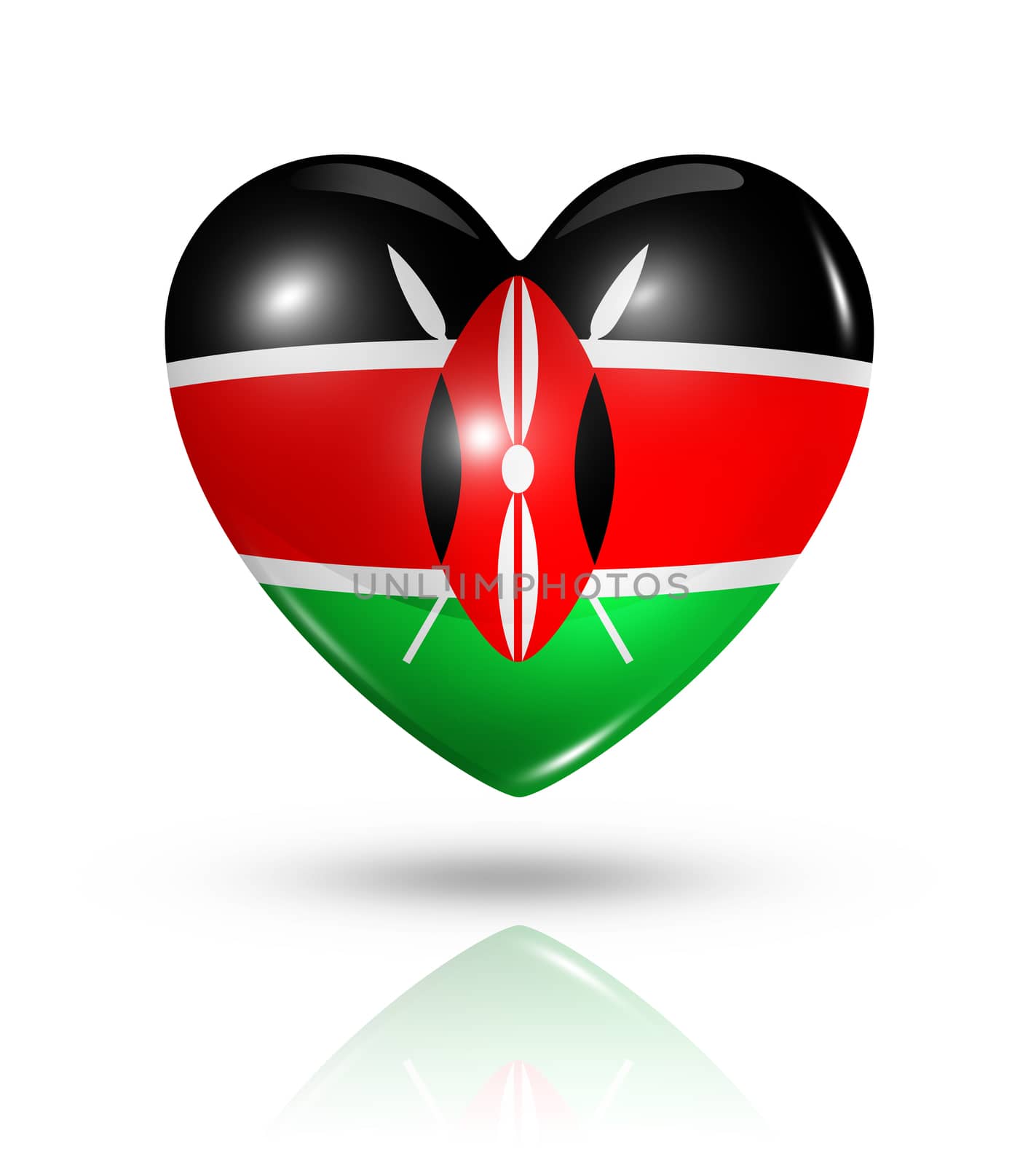 Love Kenya symbol. 3D heart flag icon isolated on white with clipping path