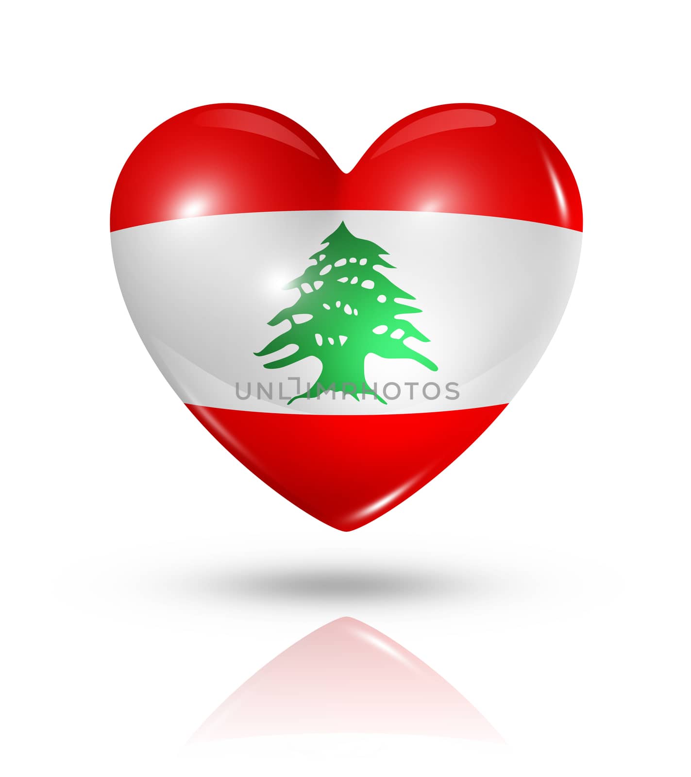 Love Lebanon symbol. 3D heart flag icon isolated on white with clipping path