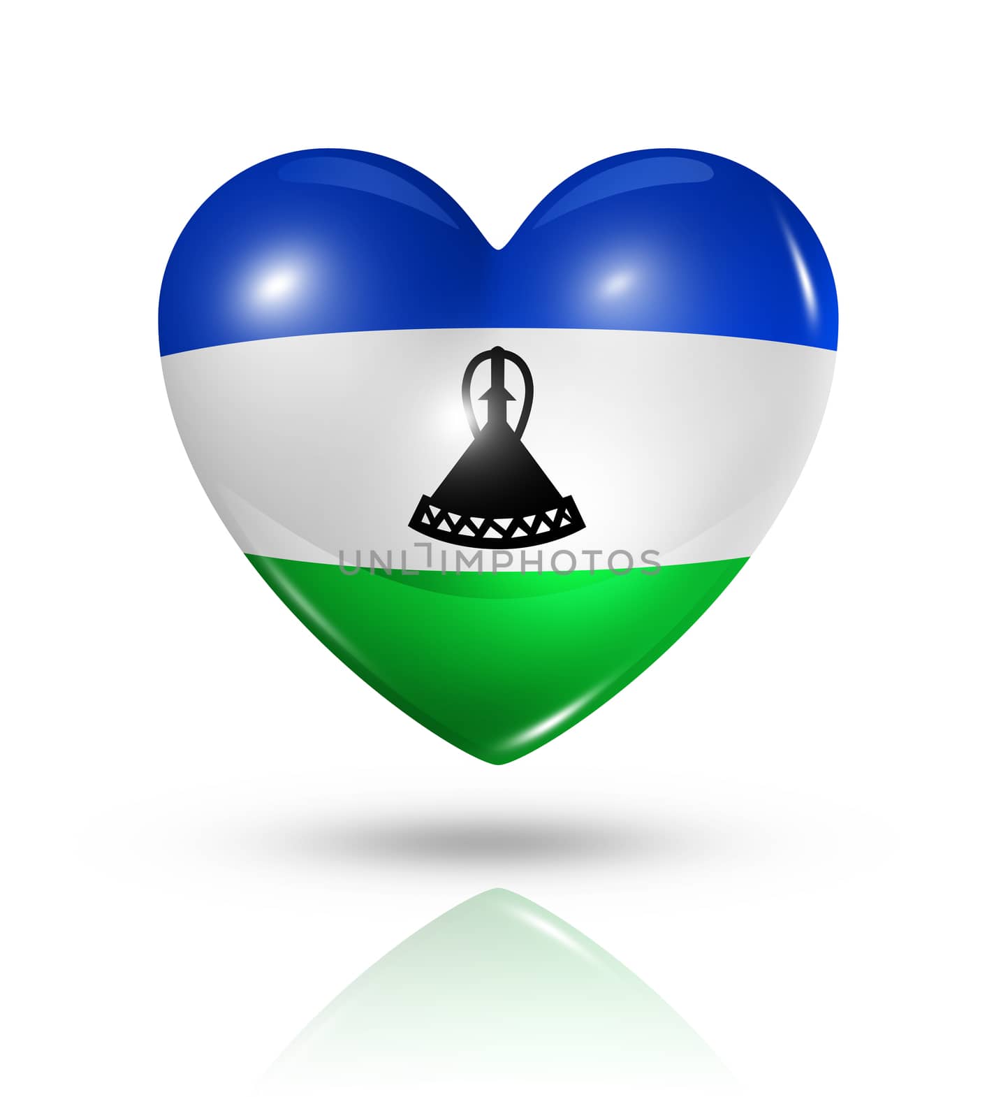 Love Lesotho symbol. 3D heart flag icon isolated on white with clipping path