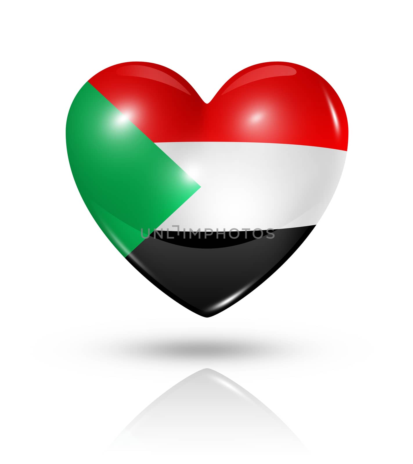 Love Sudan symbol. 3D heart flag icon isolated on white with clipping path
