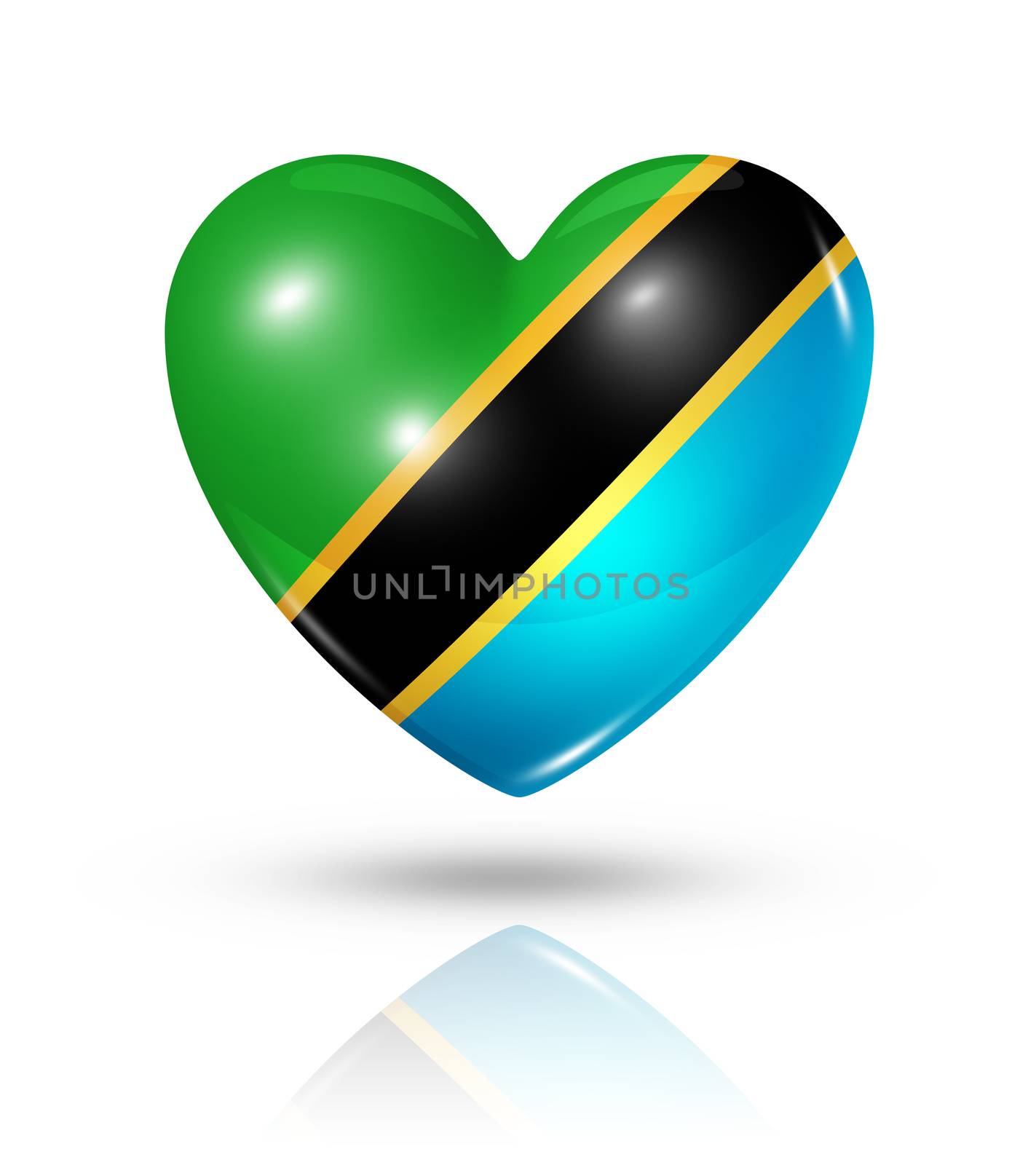 Love Tanzania symbol. 3D heart flag icon isolated on white with clipping path