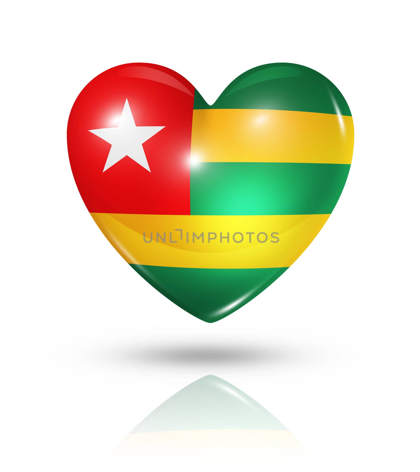 Love Togo symbol. 3D heart flag icon isolated on white with clipping path