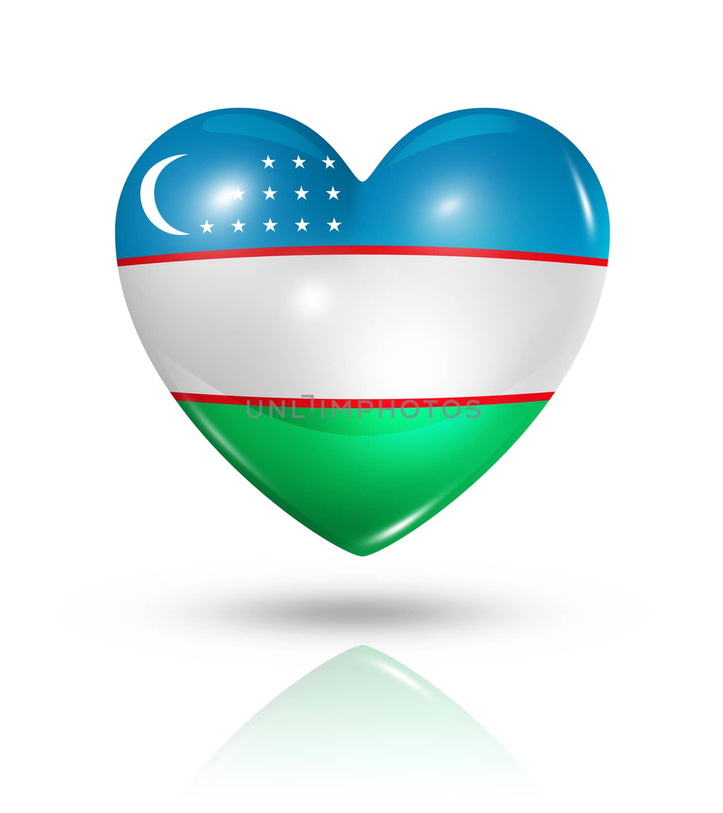 Love Uzbekistan symbol. 3D heart flag icon isolated on white with clipping path