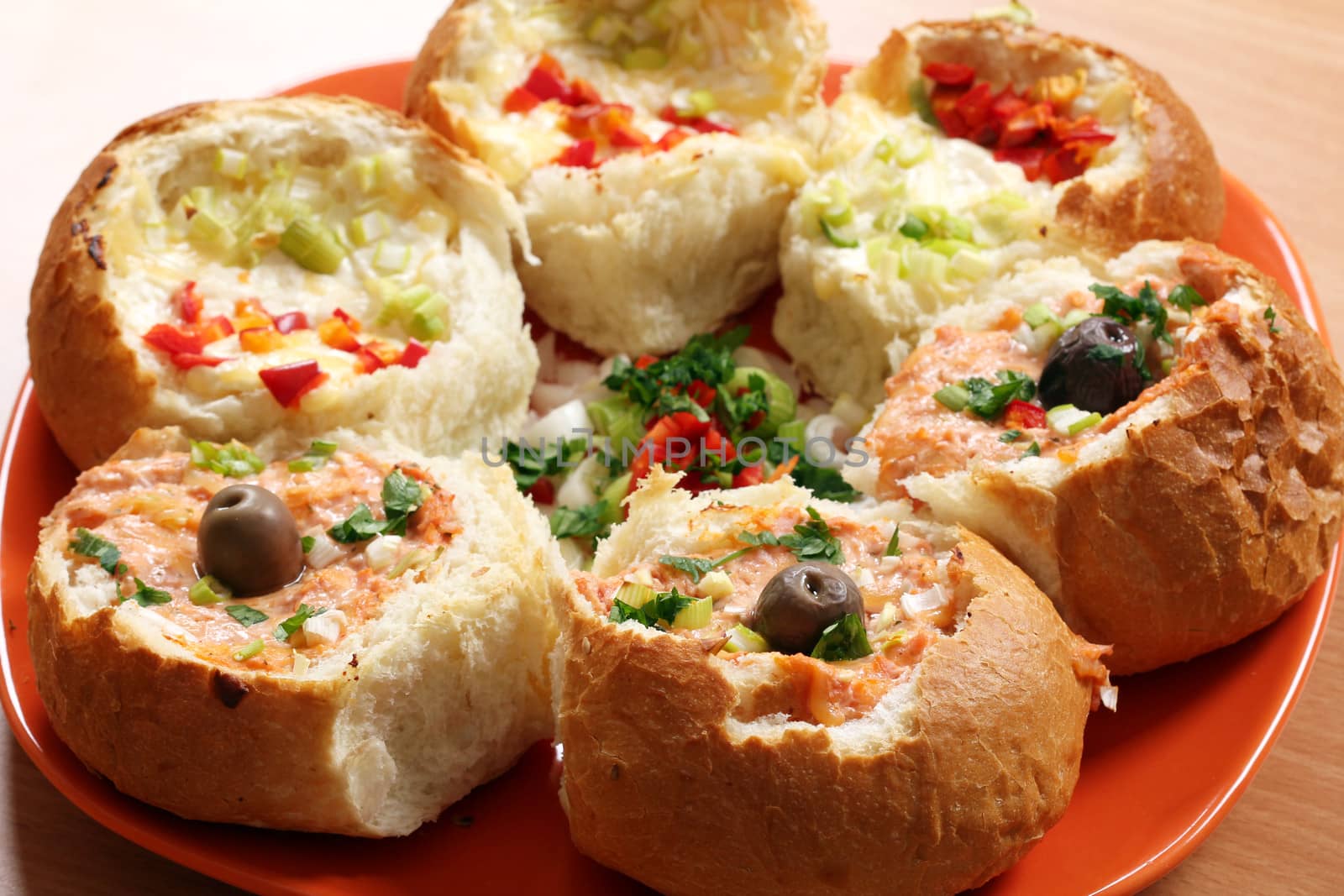 bread filled with cheese and vegetables