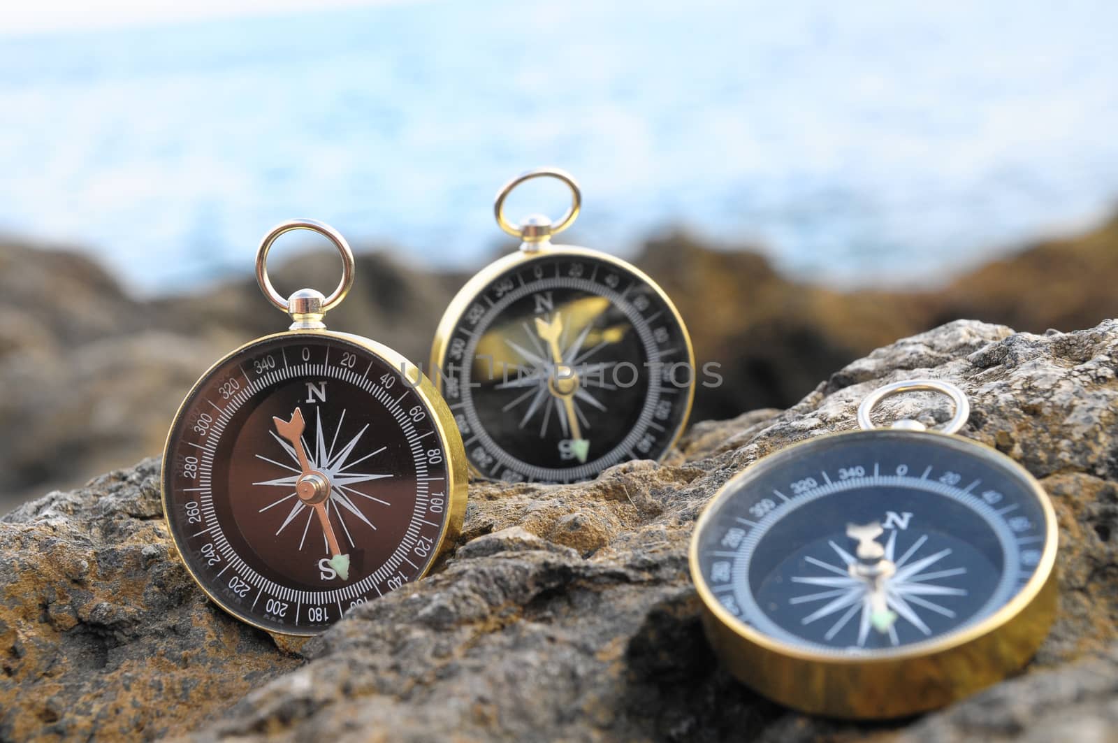 Orientation Concept - Analogic Compass Abandoned on the Rocks