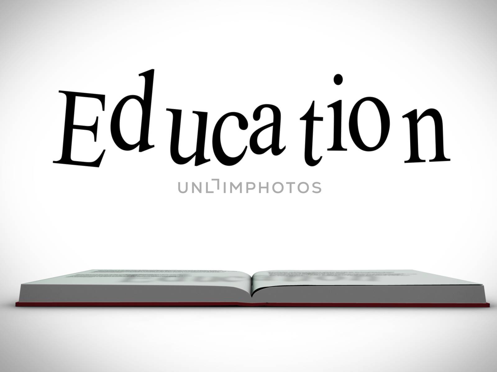 Education message above open book graphic on white background with vignette