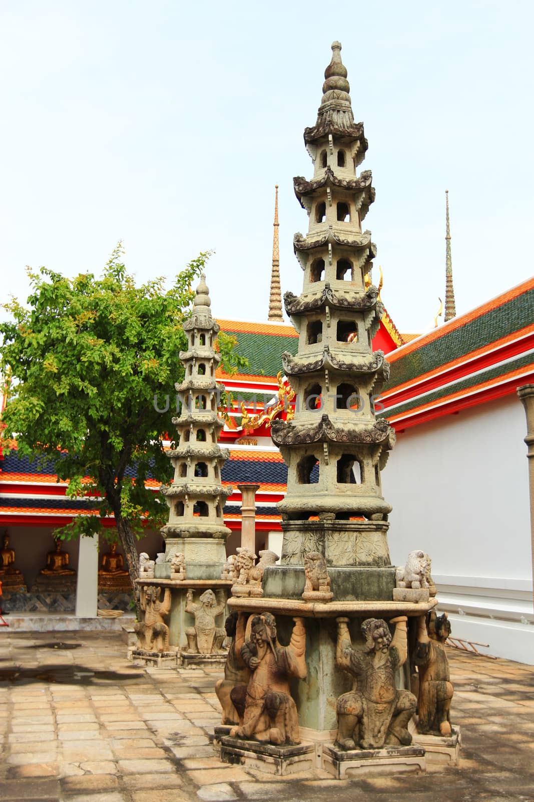 The multi storey Chinese Pagoda at Wat Pho in Thailand