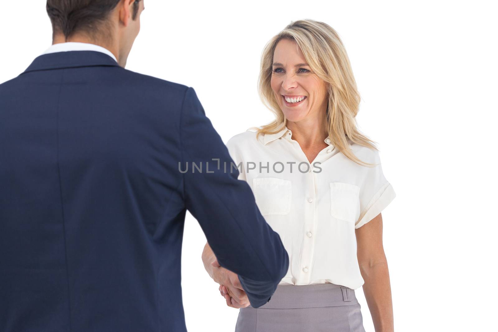 Business people shaking hands on a white background