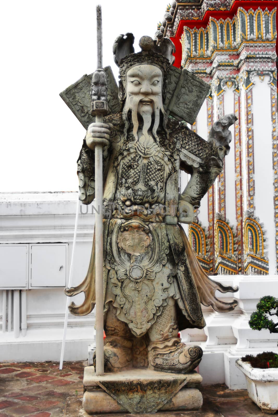 ancient Chinese warrior sculpture decoration at the door