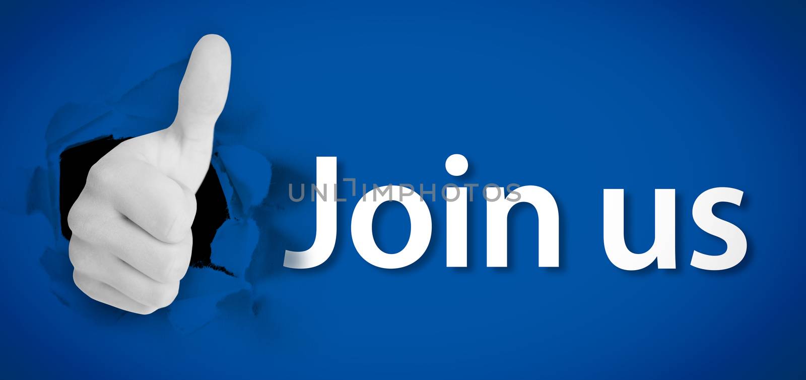 Social network logo representing thumb up besides join us