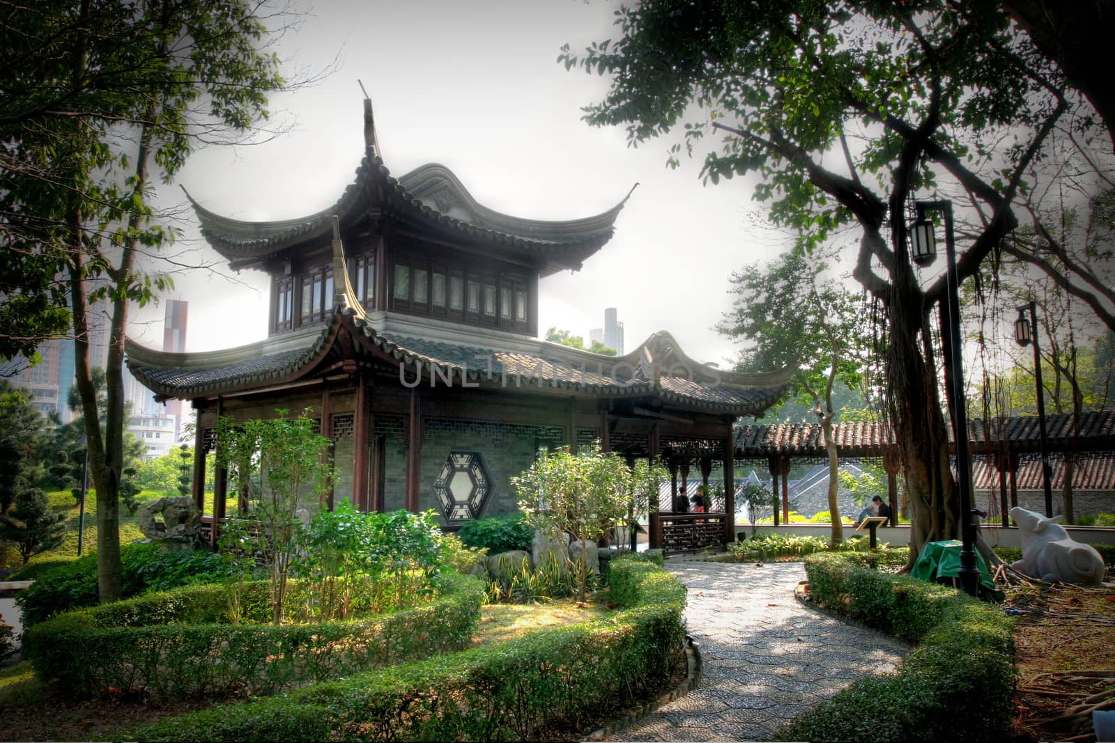 Chinese architecture in the park (Hong Kong, China)