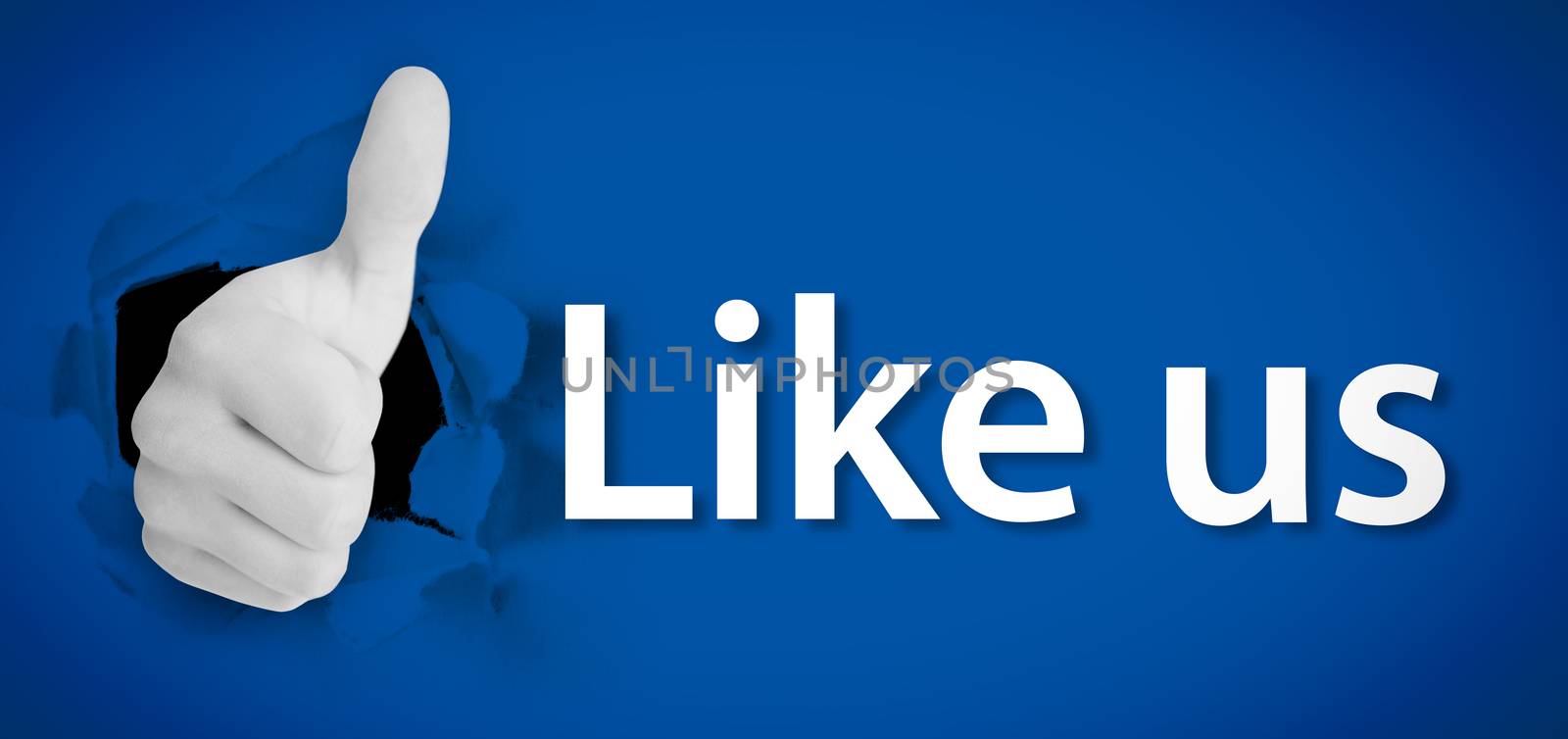 Social network logo showing thumb up besides like us
