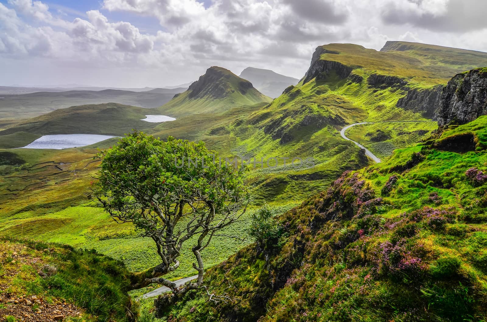 Scenic view of Quiraing mountains in Isle of Skye, Scottish highlands, United Kingdom