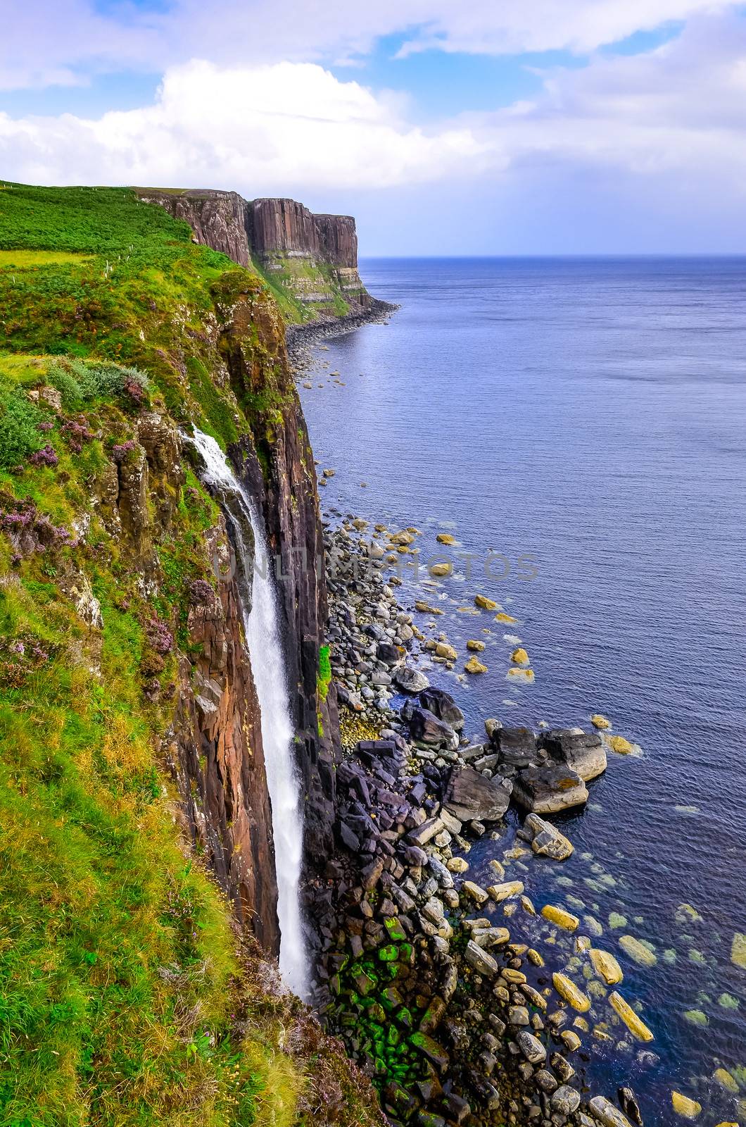 Kilt rock coastline cliff in Scottish highlands, Scotland, United Kingdom