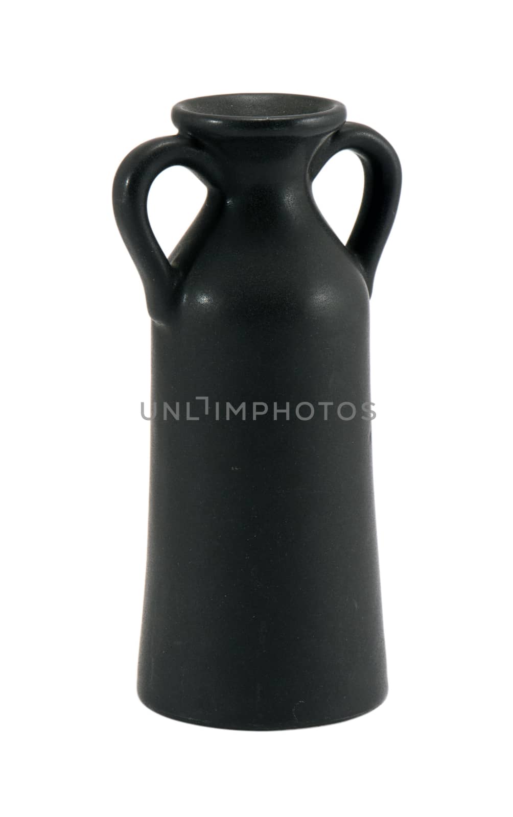 old ceramic vase with two handles isolated on white background.
