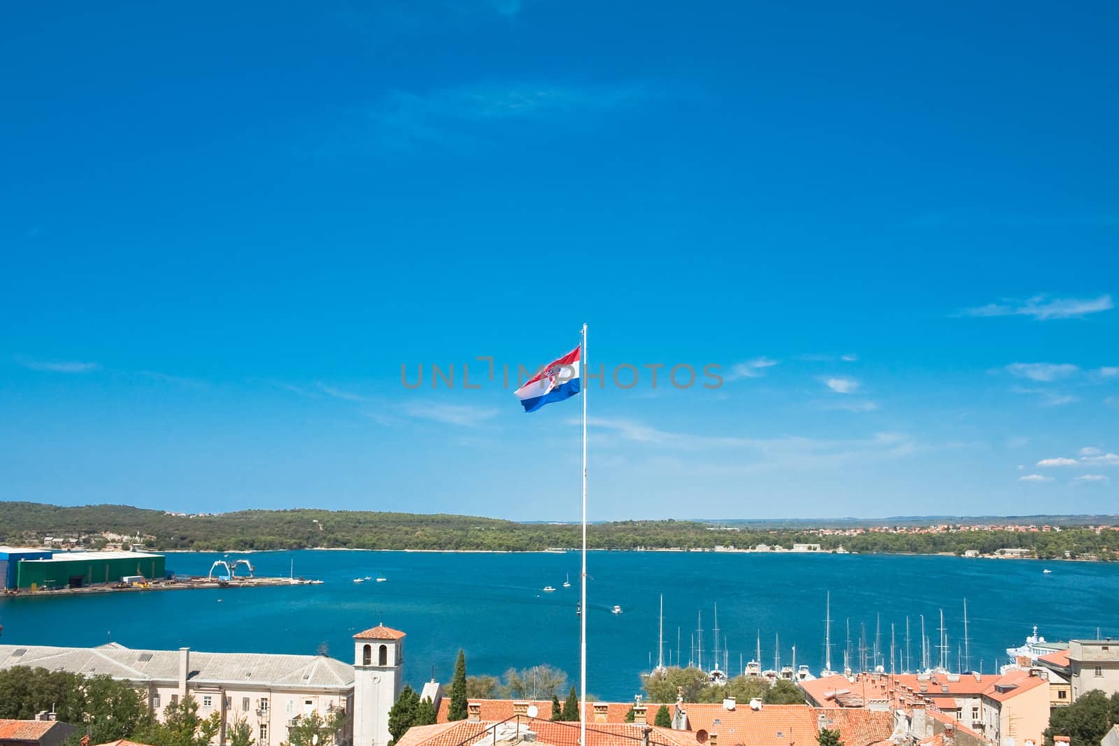 View of the city and the bay from the hill Kastel. Pula. Croatia