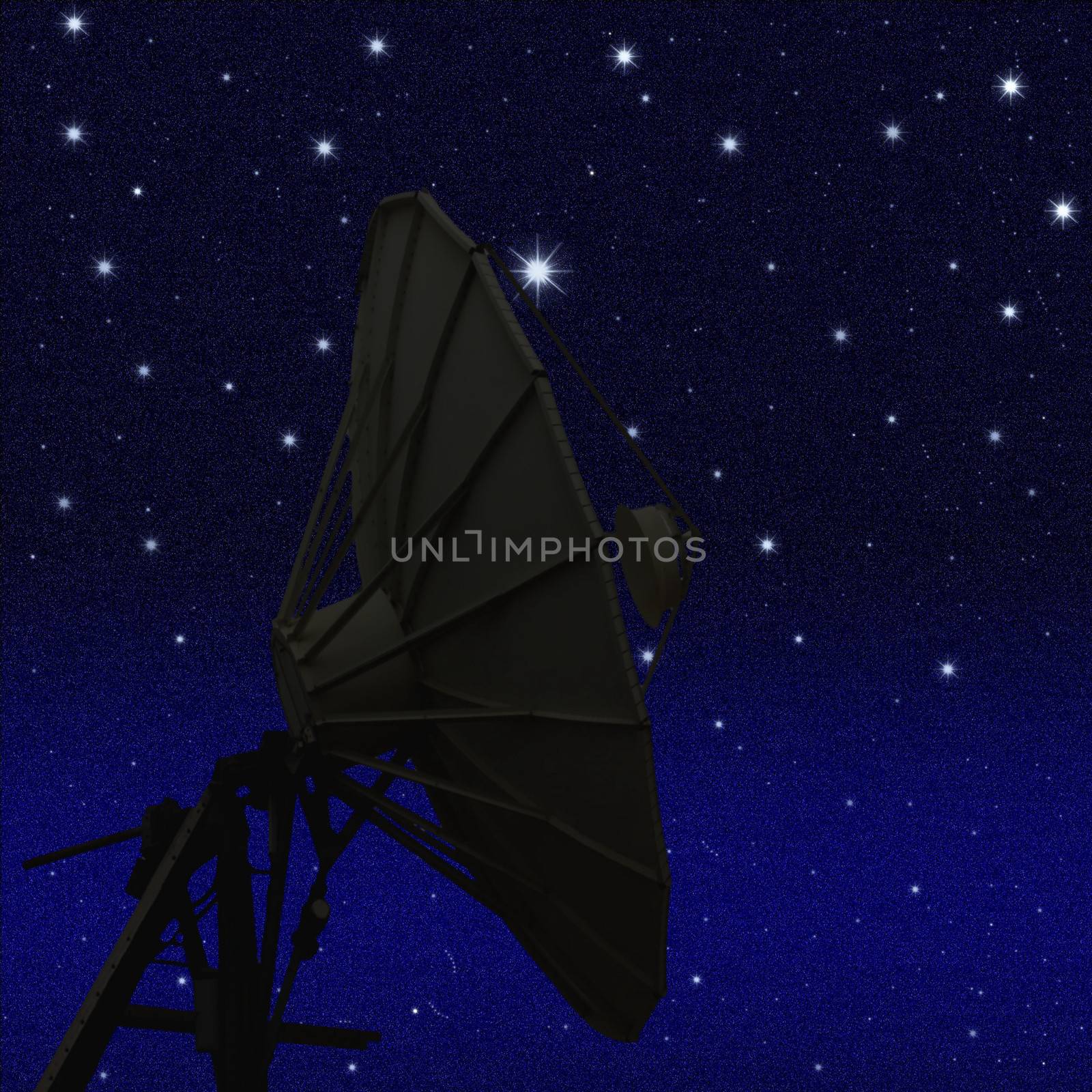 Satellite dish at night starry sky background