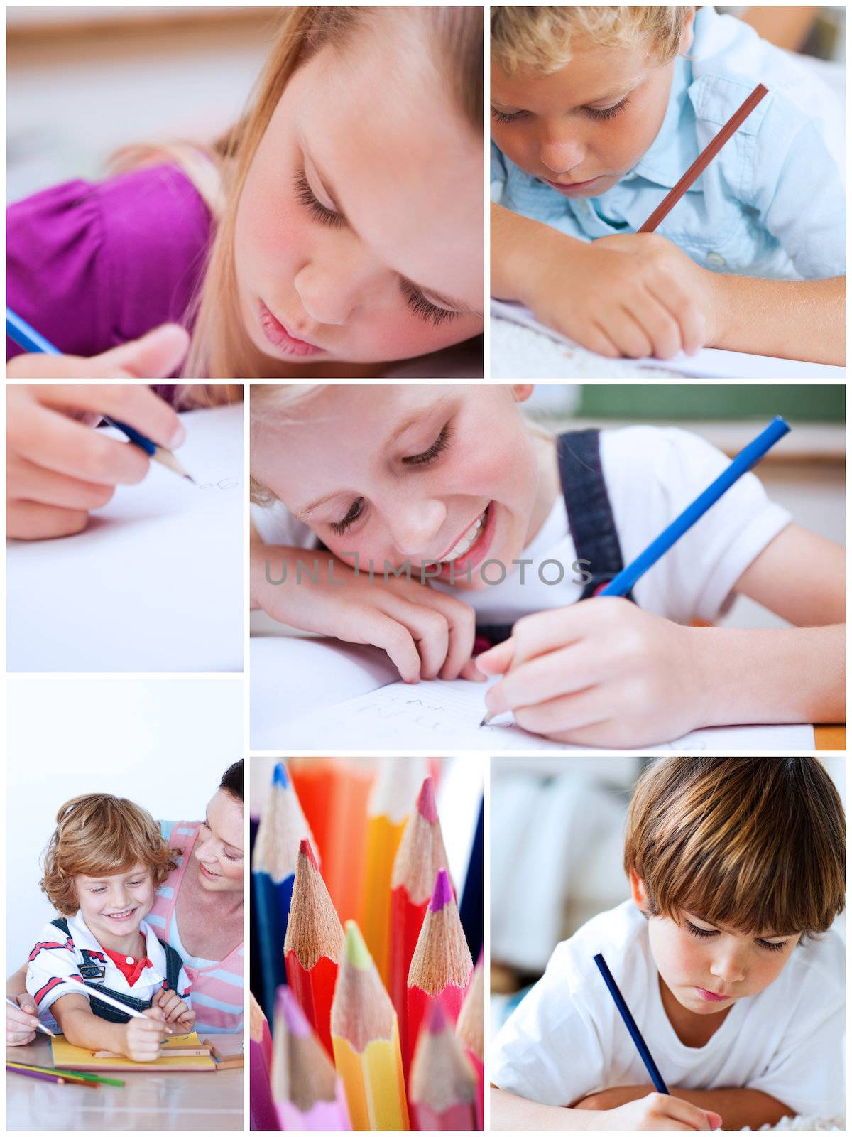 Collage of children coloring by Wavebreakmedia