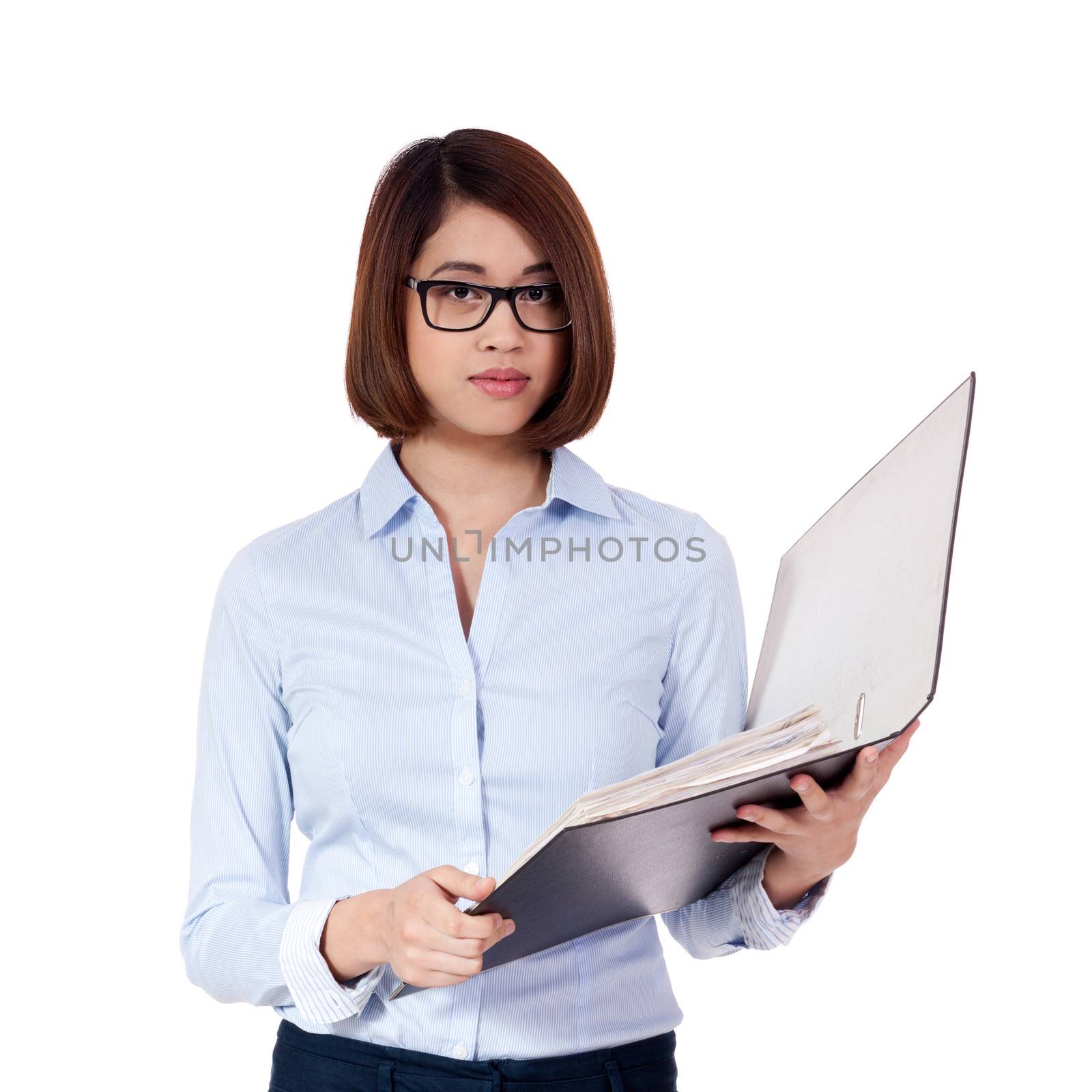 smiling young business woman with folder portrait by juniart