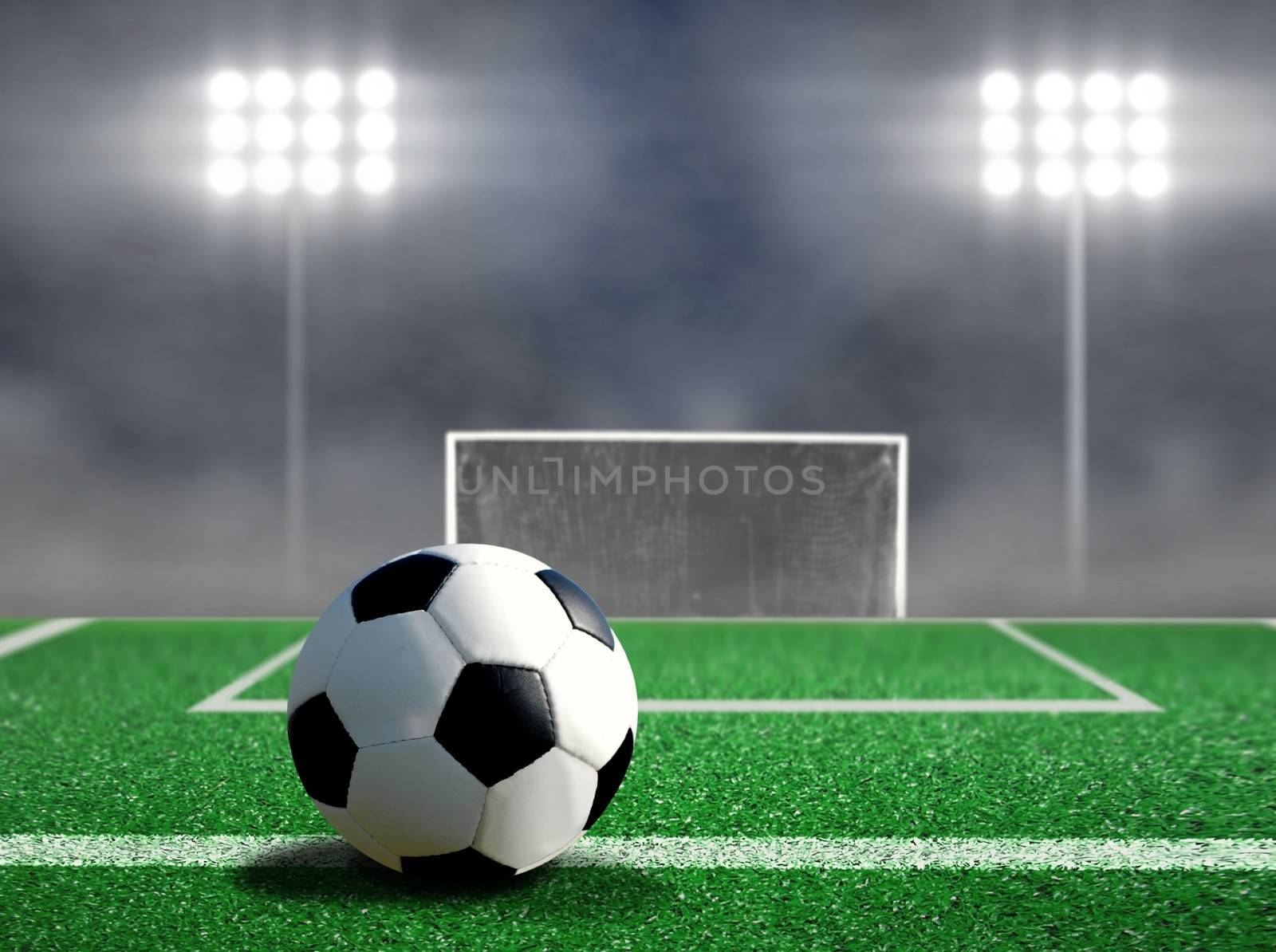 Soccer Free Kick with Spotlights and Smokes