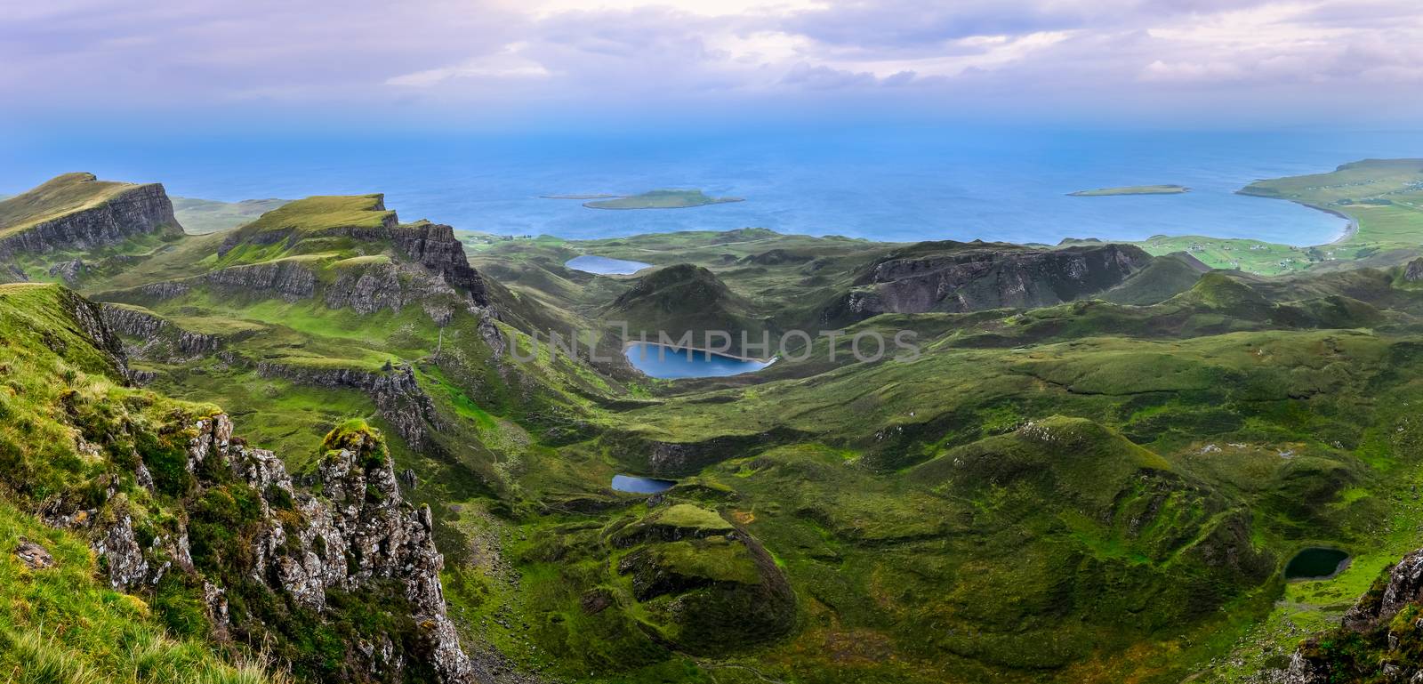 Panoramic view of Quiraing coastline in Scottish highlands by martinm303