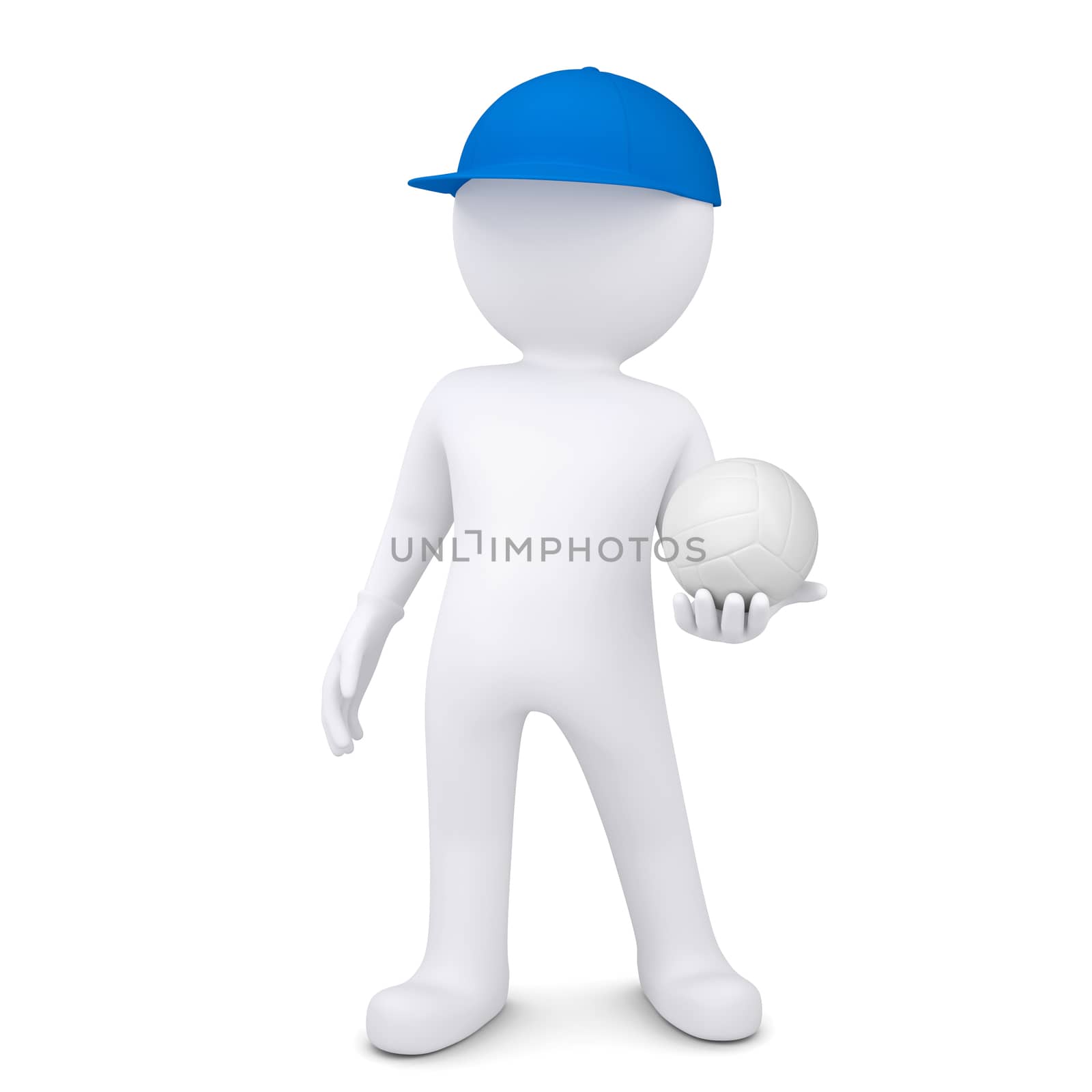 3d white man with a volleyball ball. Isolated render on a white background