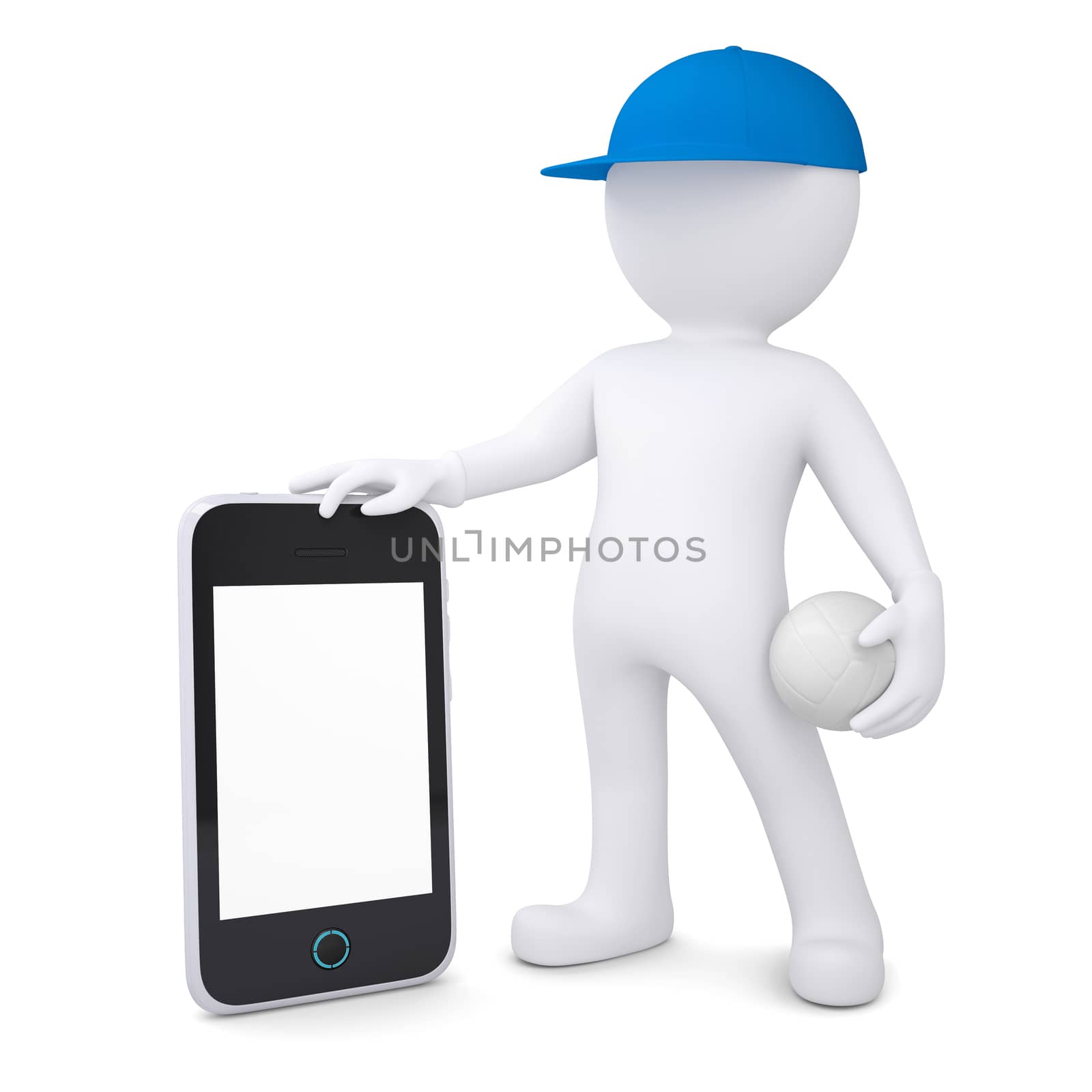 3d man with volleyball ball holding smartphone by cherezoff