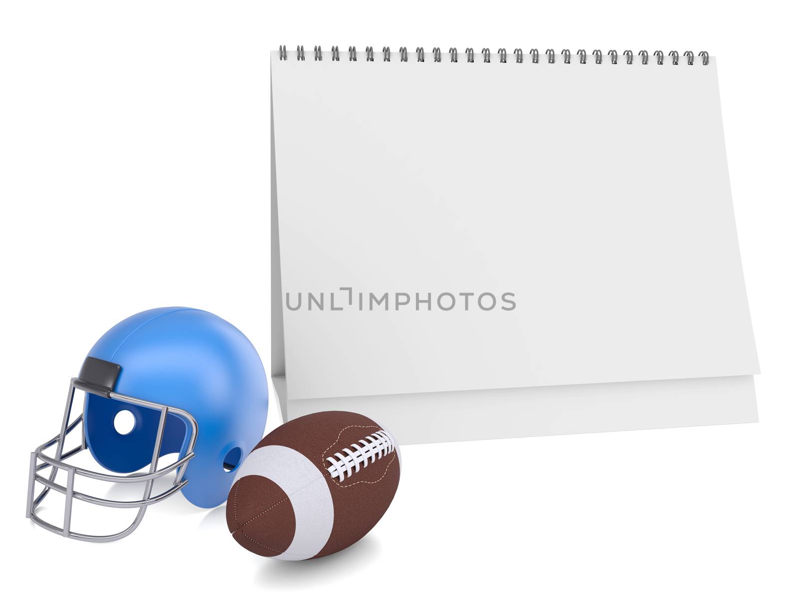 Desktop calendar, a football helmet and ball by cherezoff