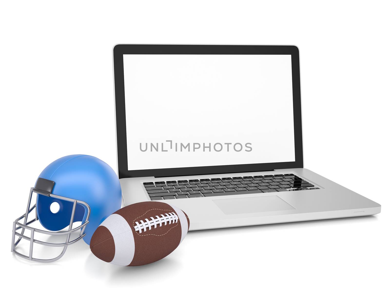 Laptop, football helmet and ball by cherezoff