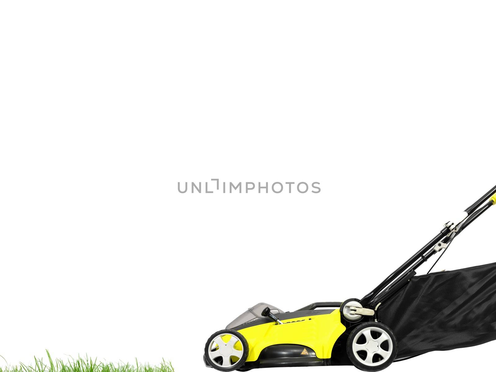 A rechargable lawn mower on a white background