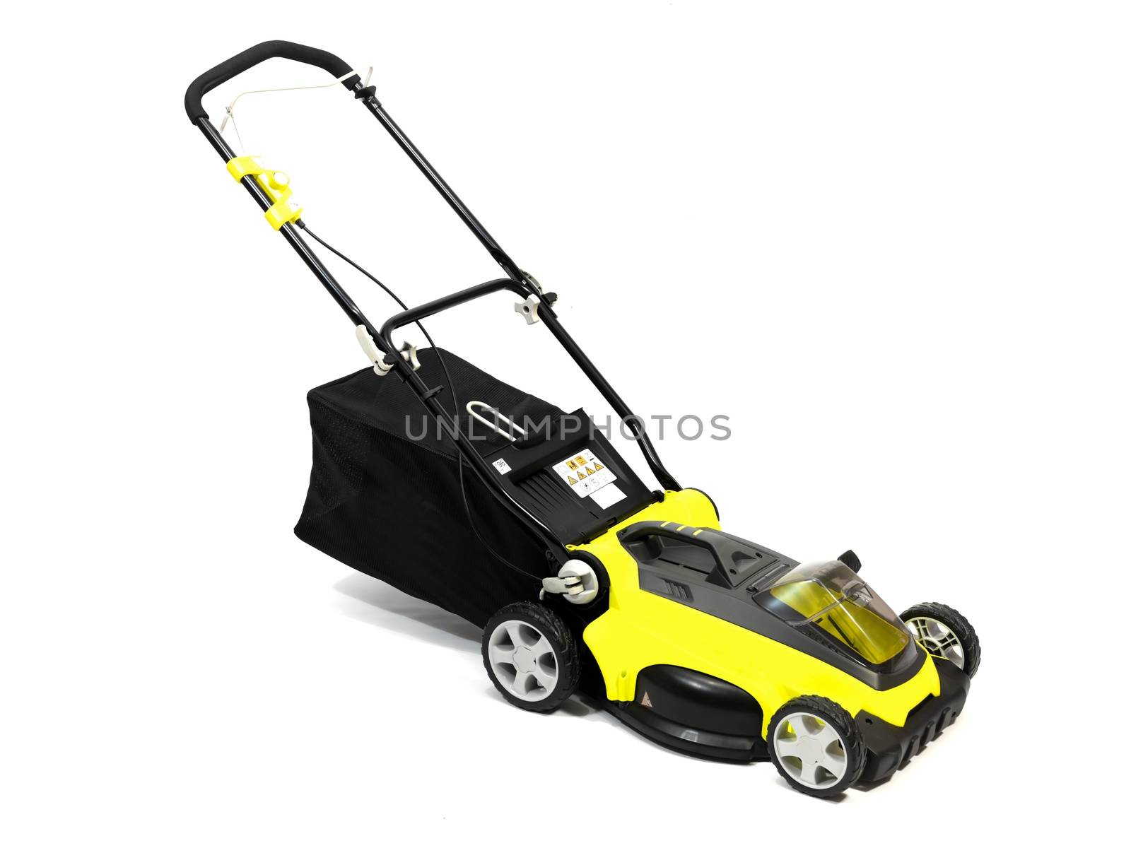 A rechargable lawn mower on a white background