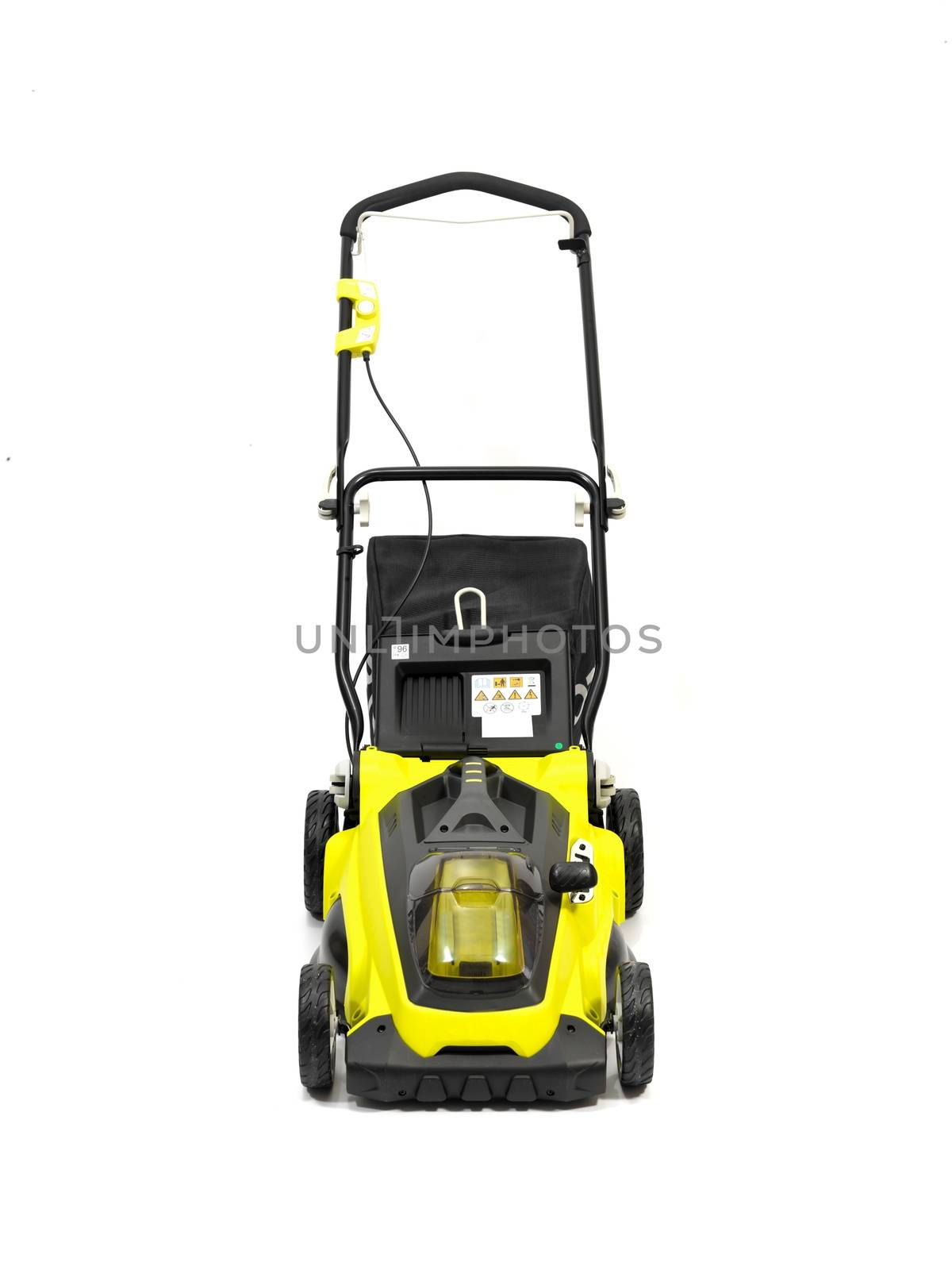 A rechargable lawn mower on a white background