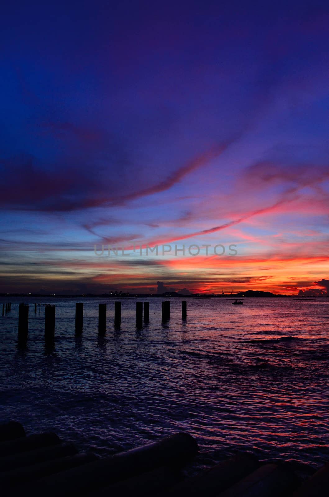 Sichang island silhouette with twilight sky