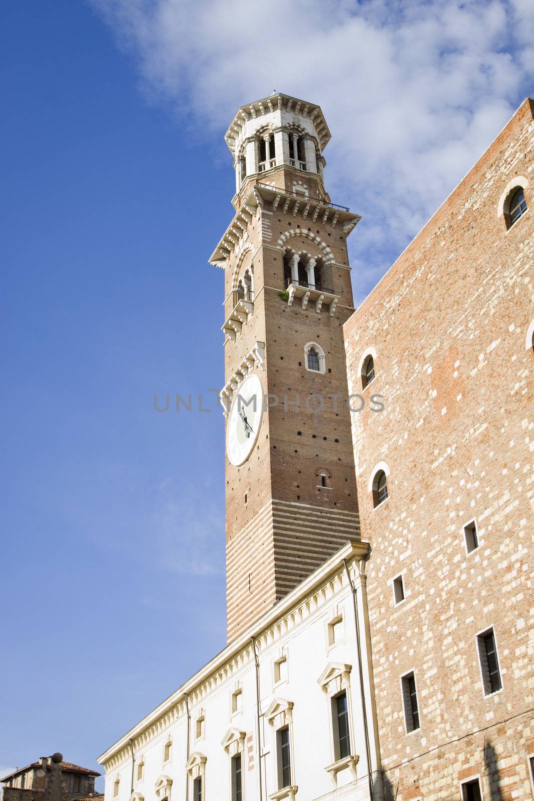Bell tower in Verona, Italy, Europe. space for text