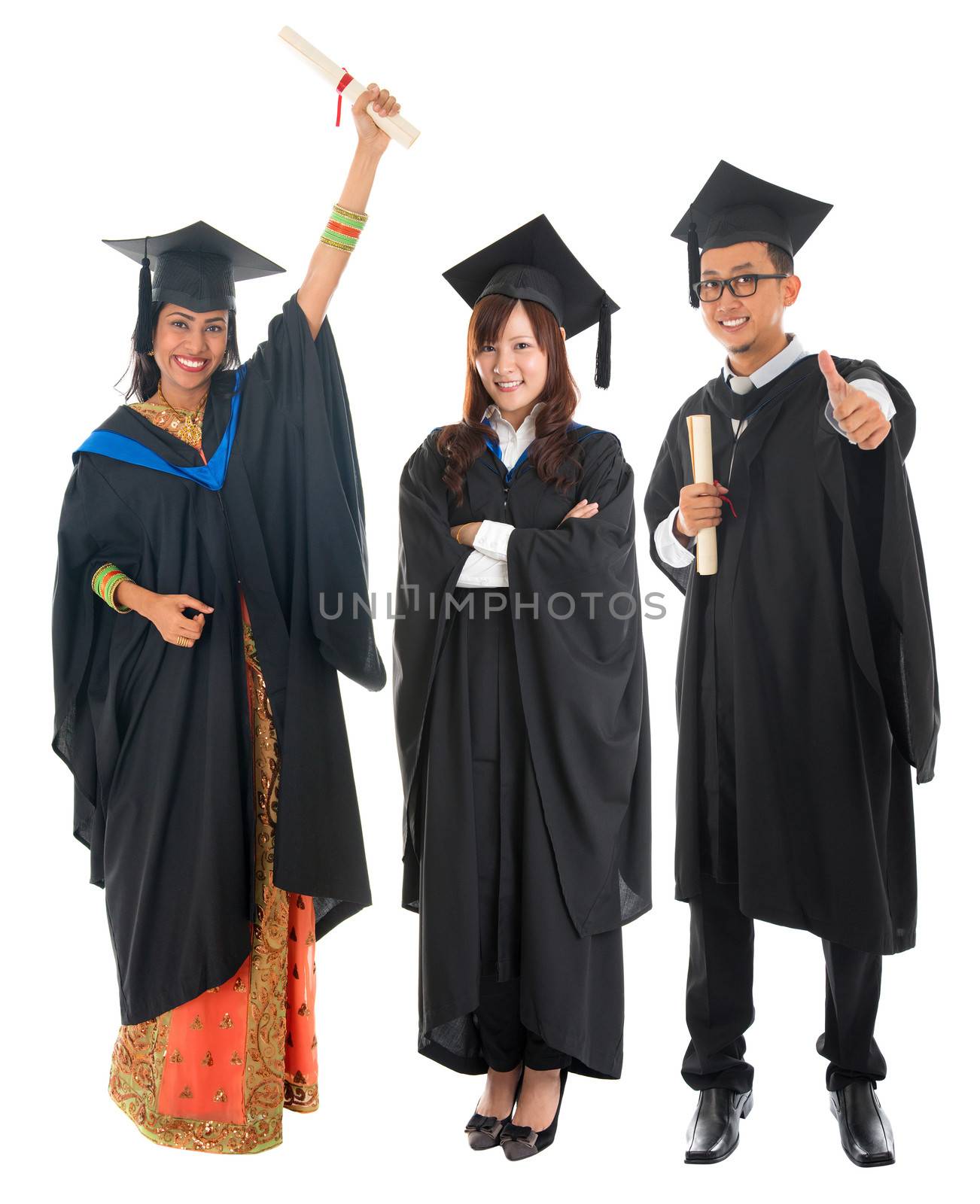 Full body group of multi races university student in graduation  by szefei