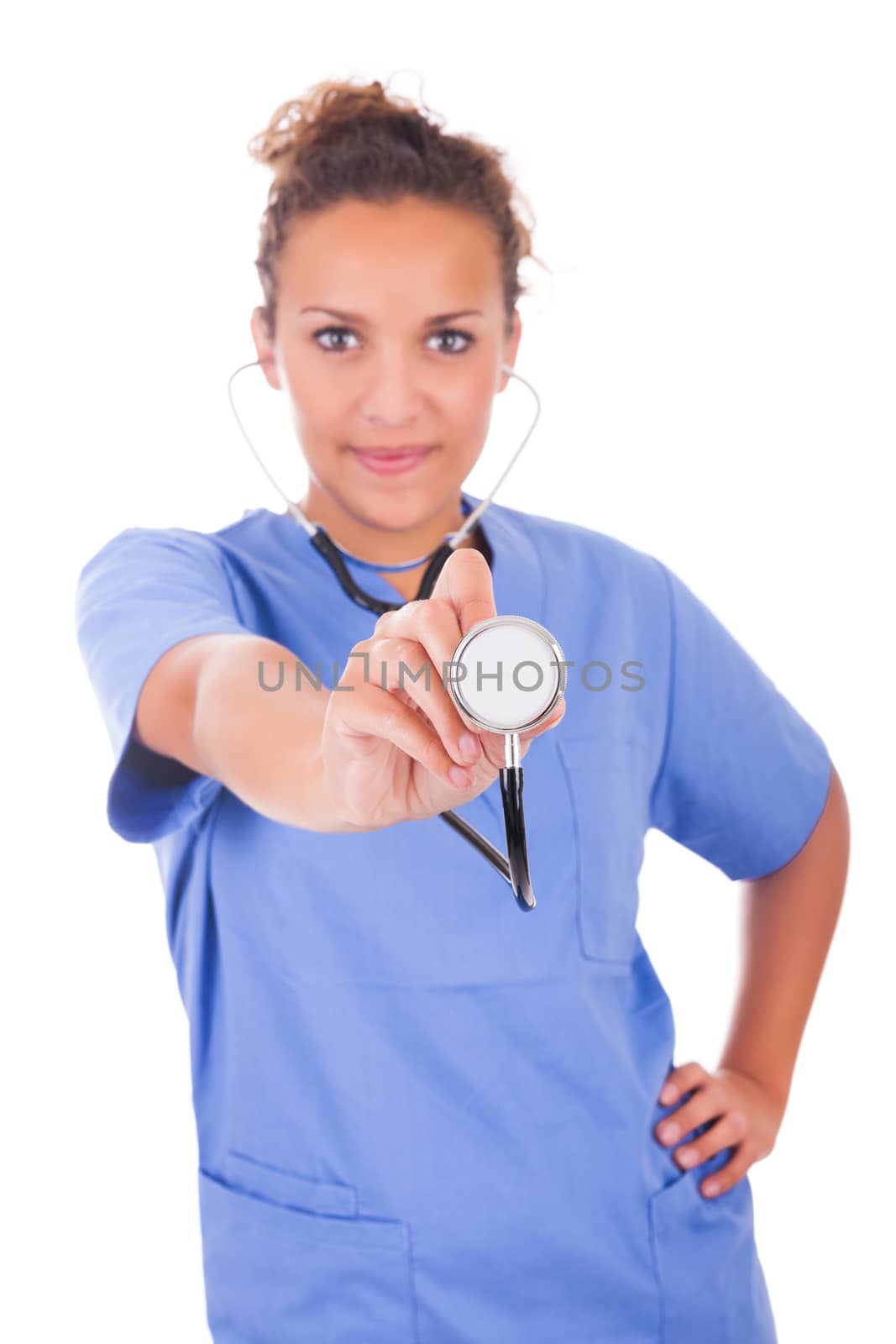 Young doctor with stethoscope  isolated on white background by michel74100