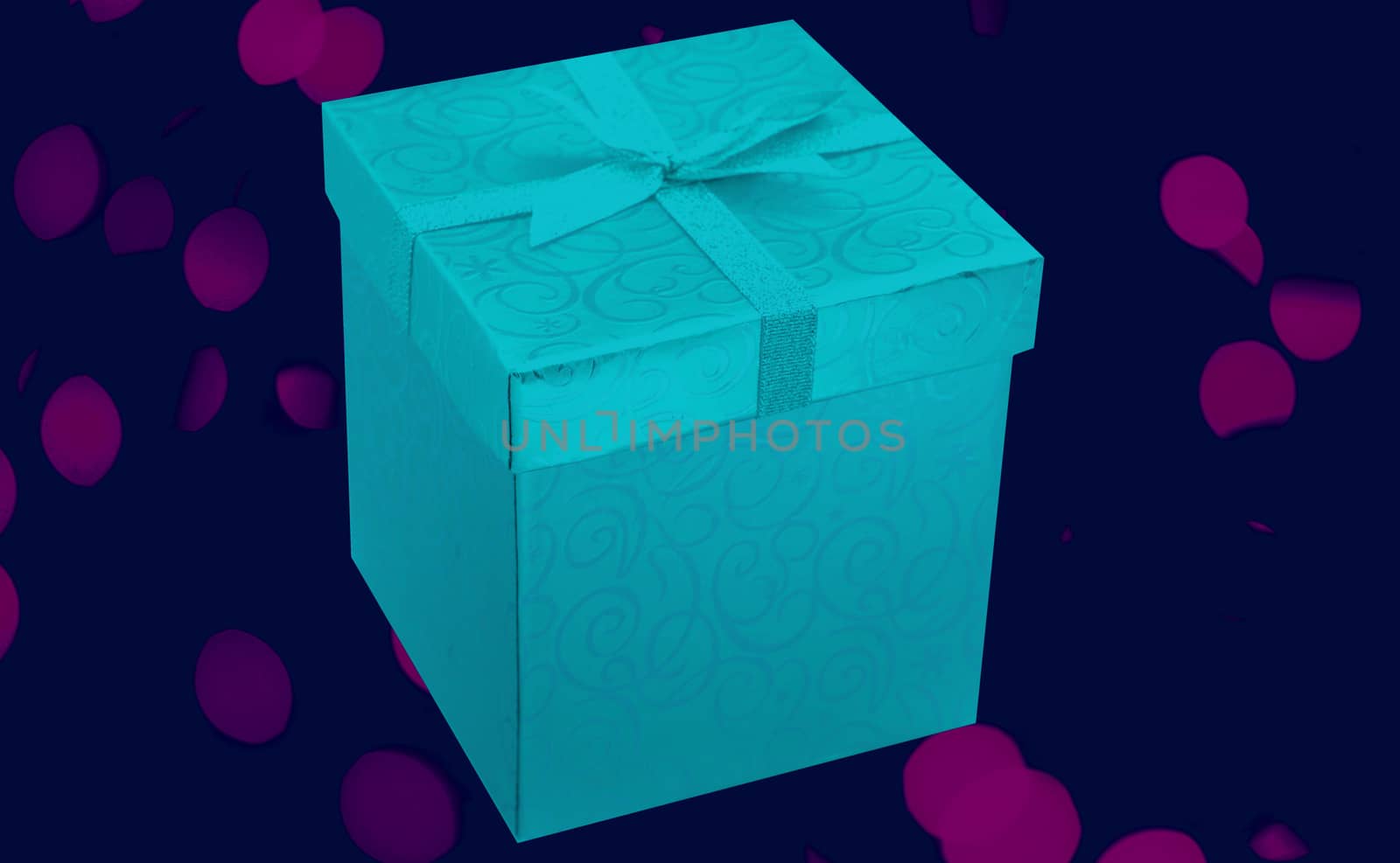 blue retro or funky gift on purple background