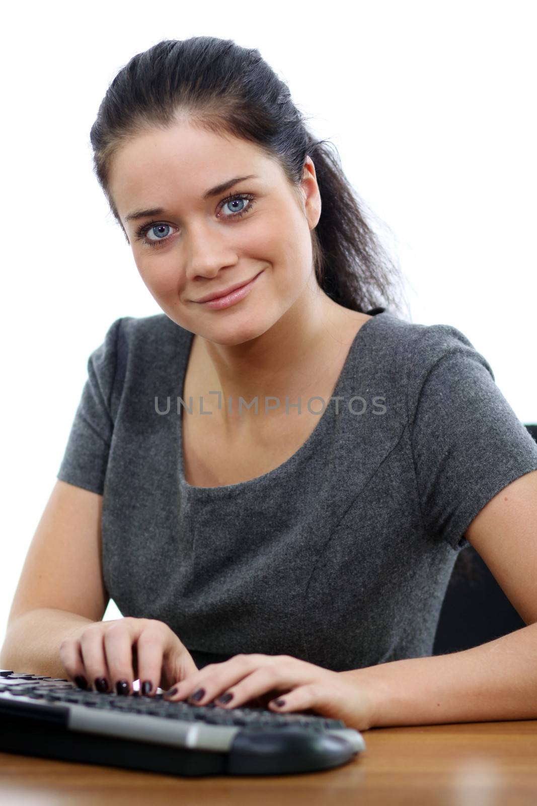 young woman and office computer